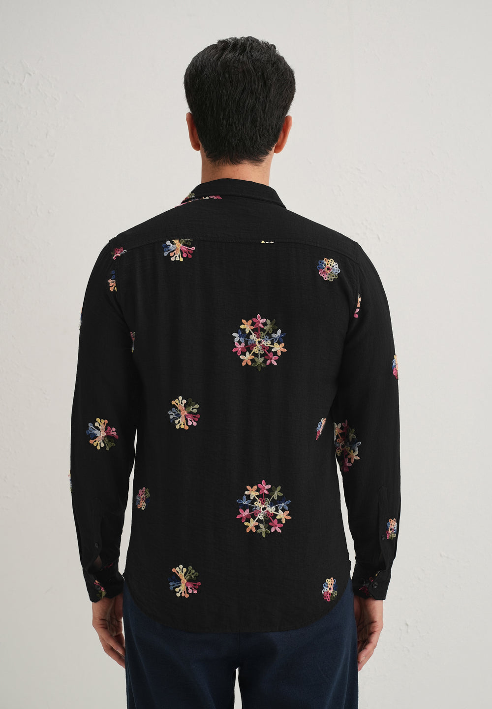 Black Floral Embroidered Shirt