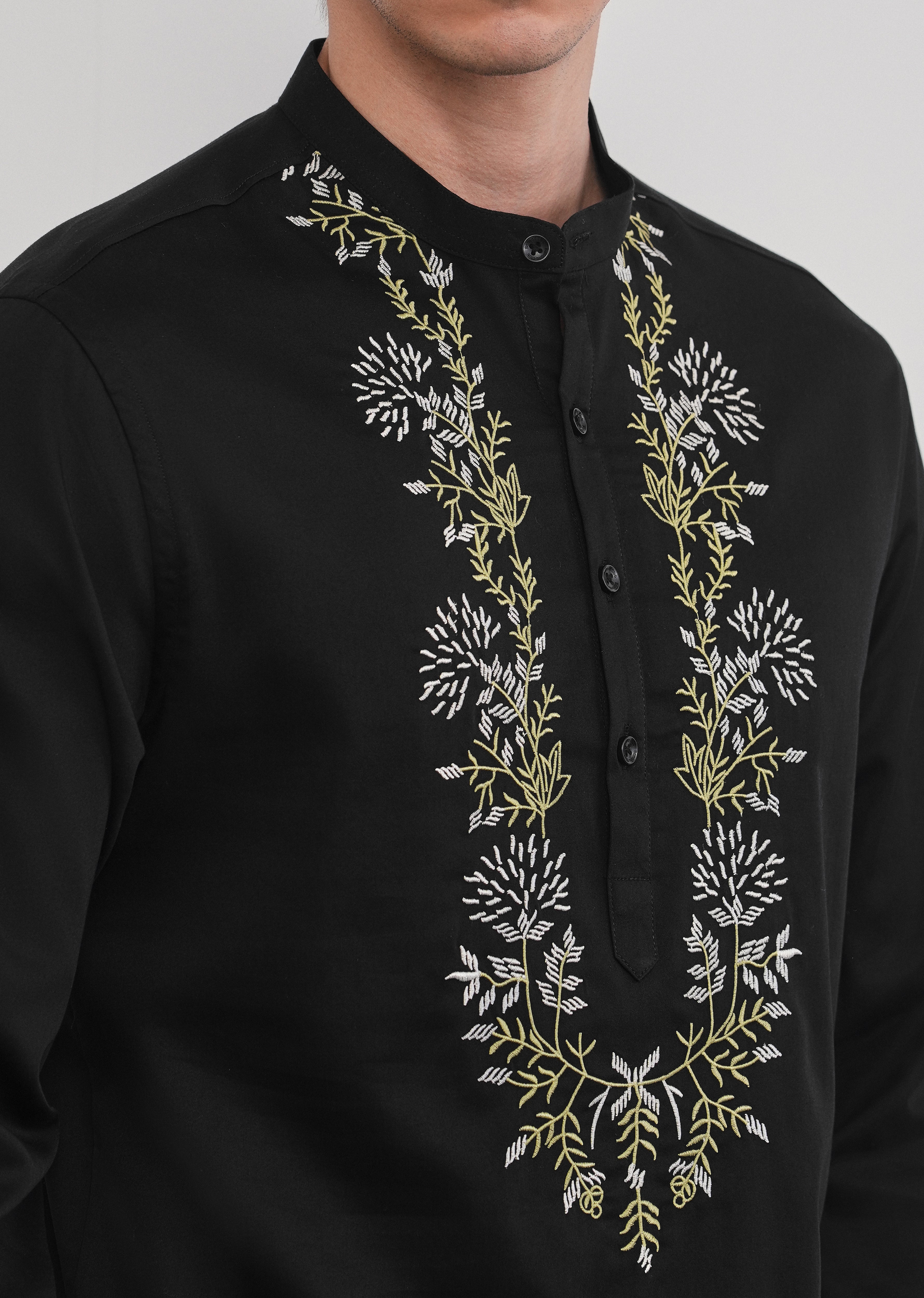 Black Floral Embroidered Short Kurta