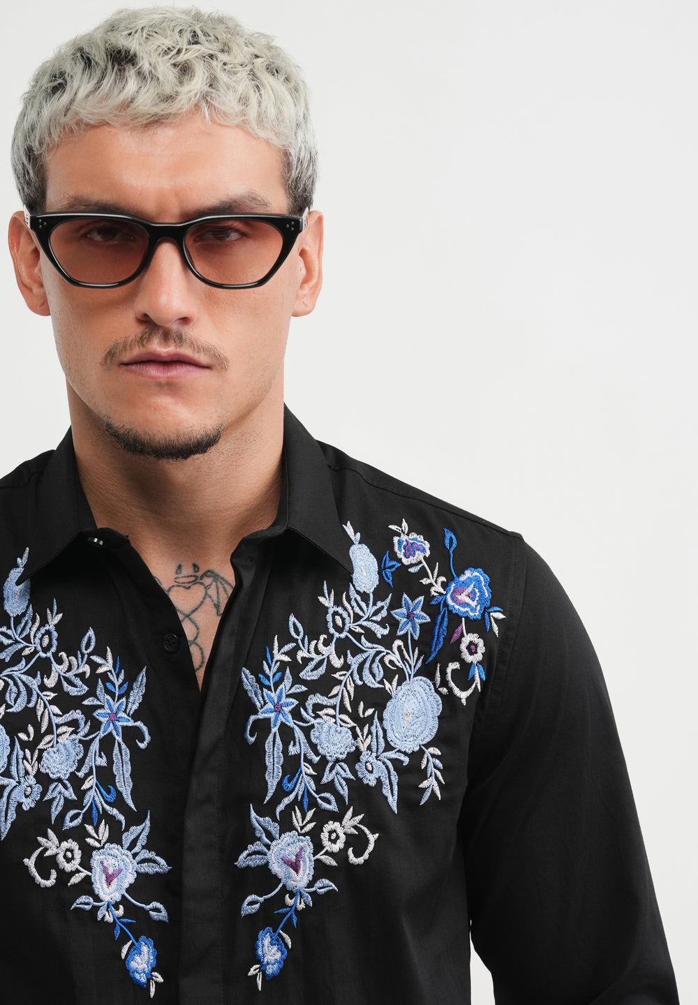 Black Floral Embroidery Designer Shirt