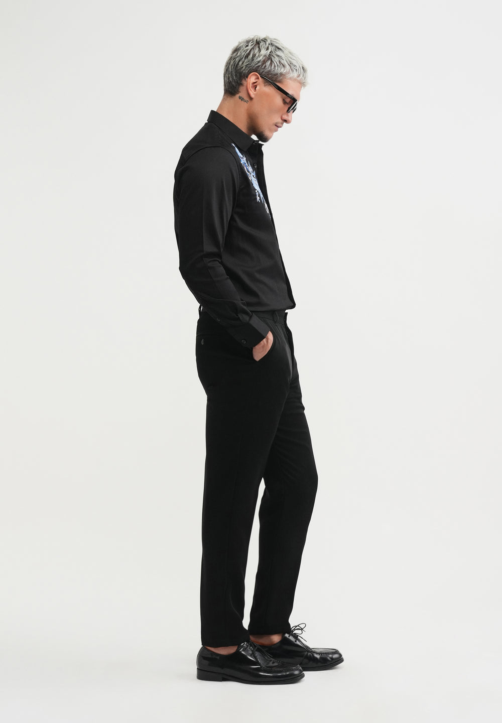 Black Floral Embroidery Designer Shirt