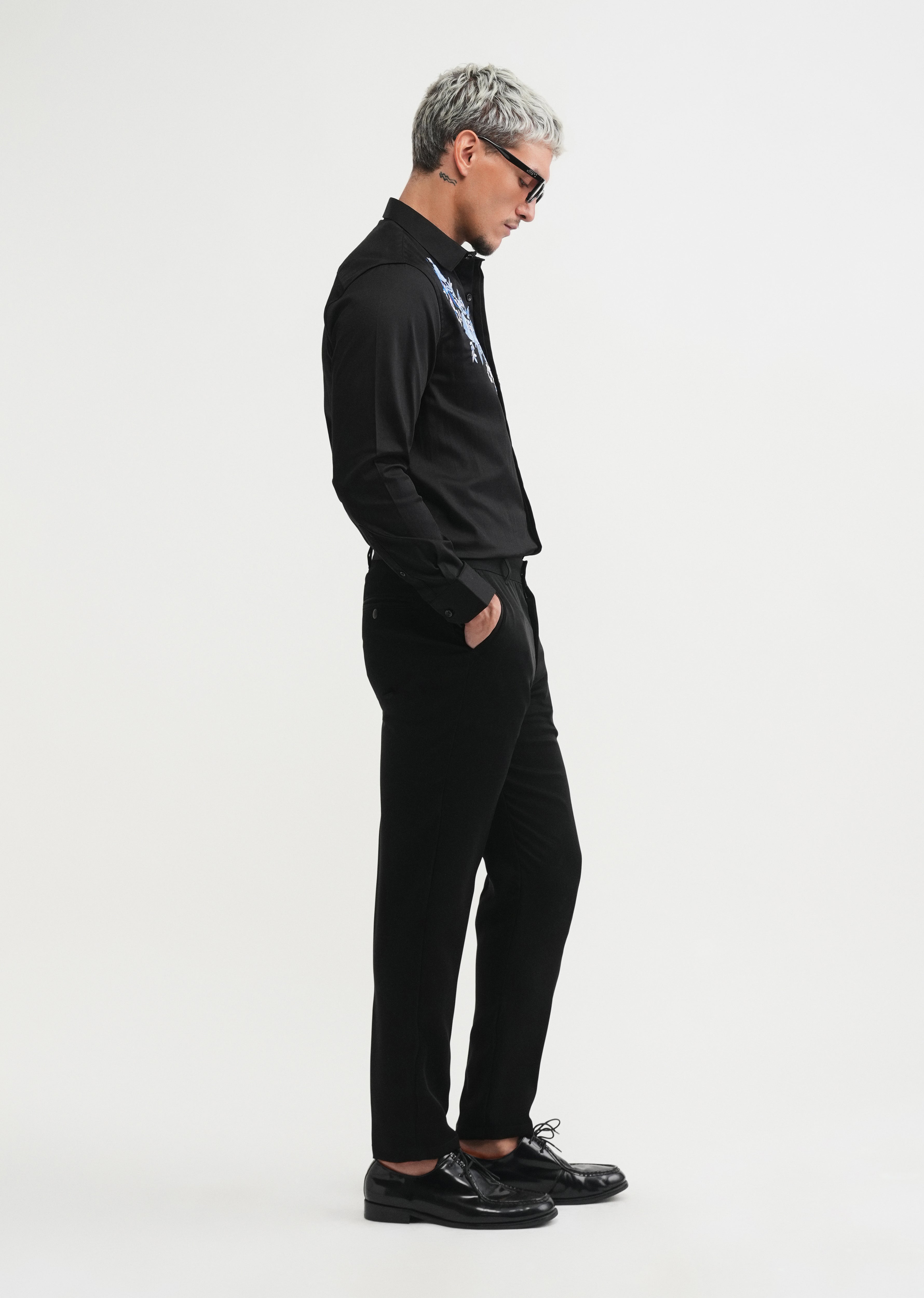 Black Floral Embroidery Designer Shirt