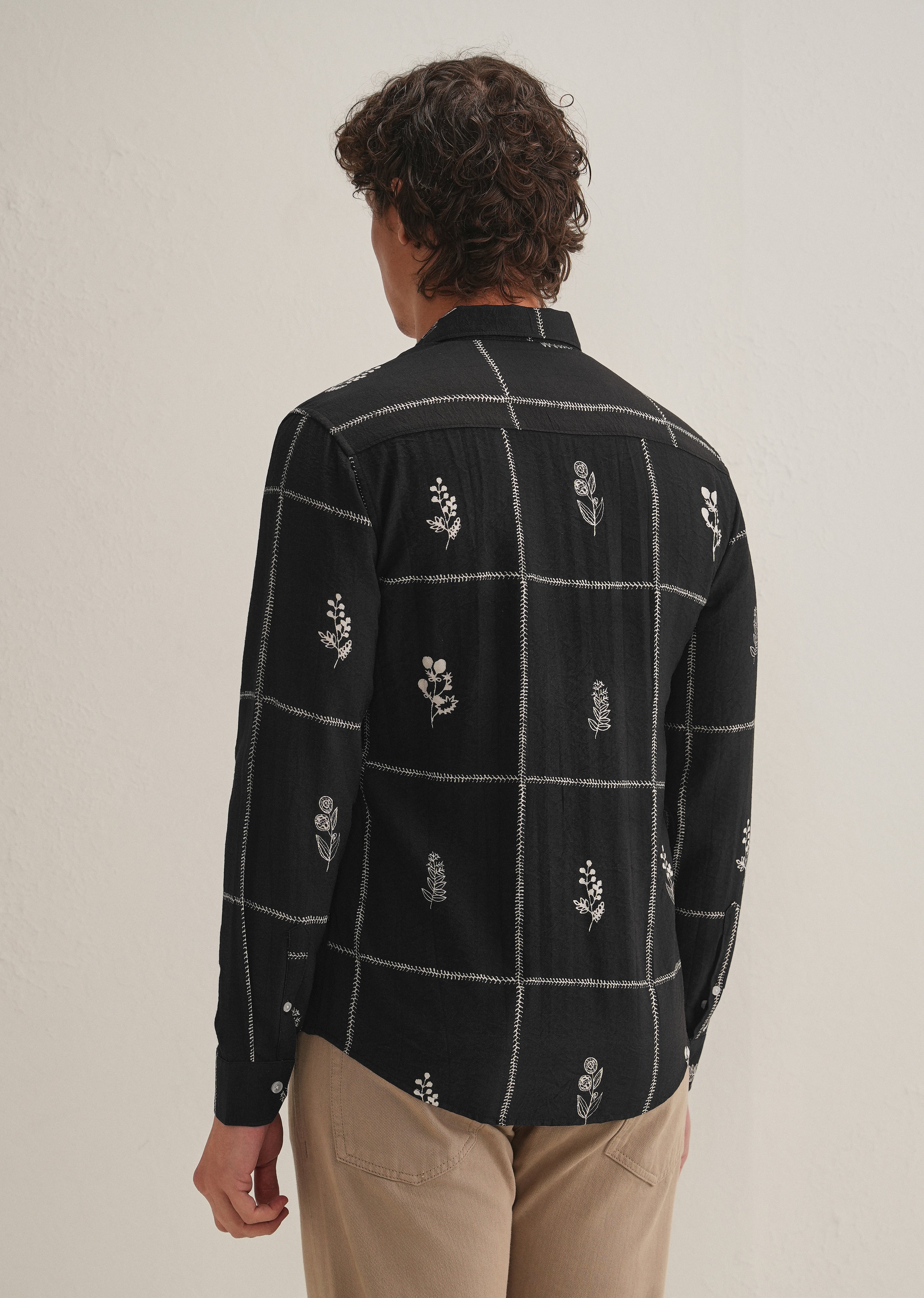 Black Floral Grid Printed Shirt