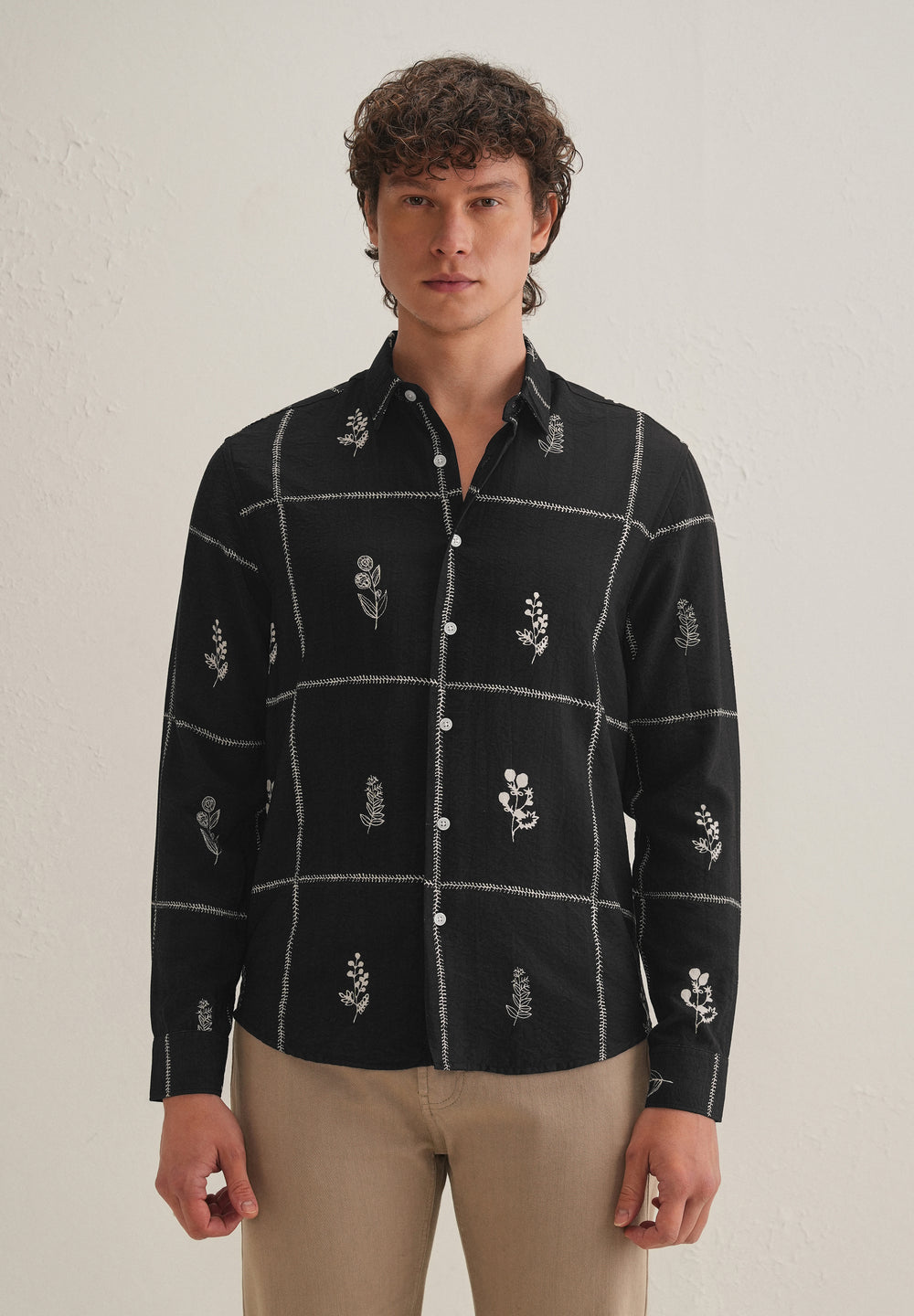 Black Floral Grid Printed Shirt