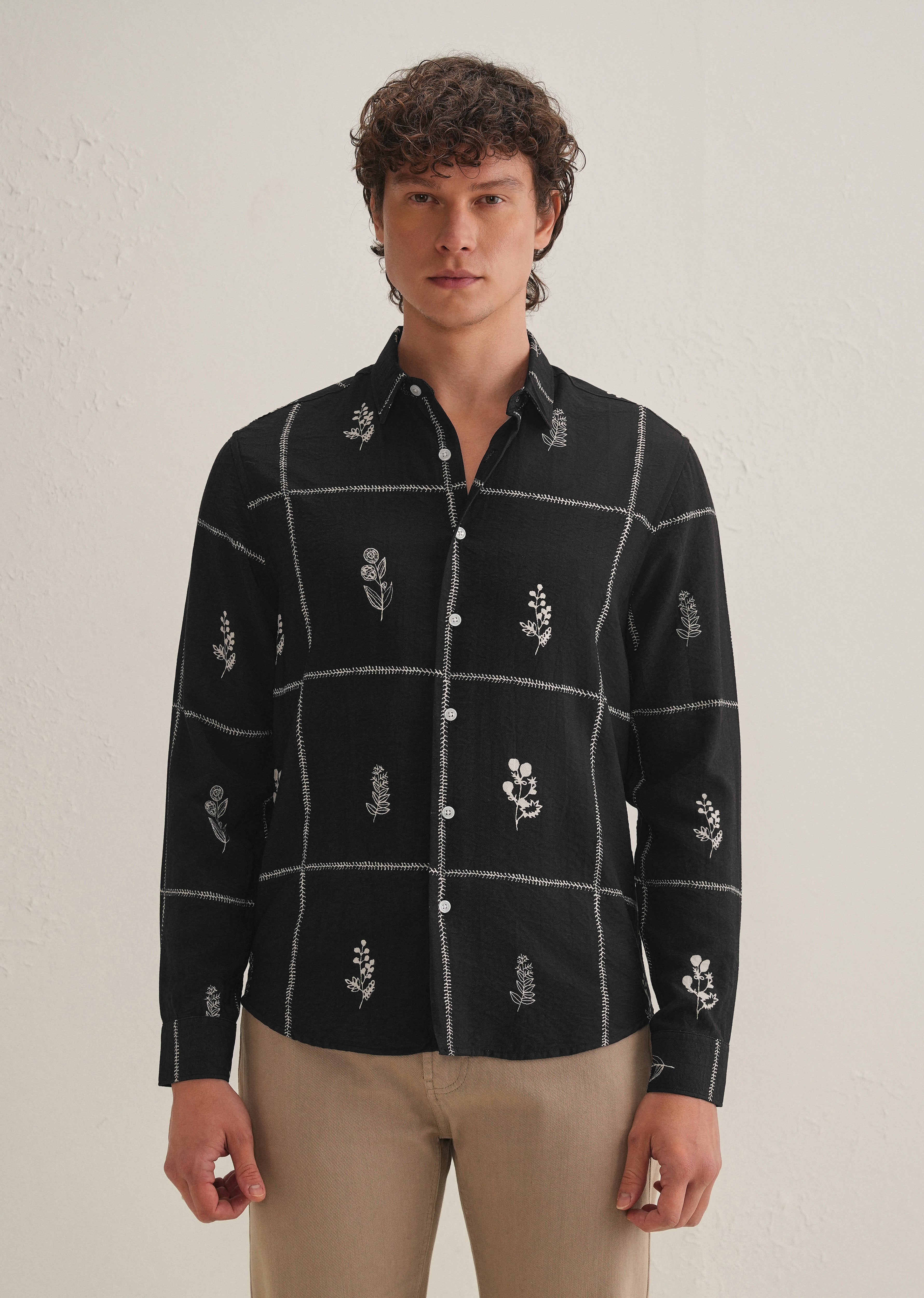 Black Floral Grid Printed Shirt