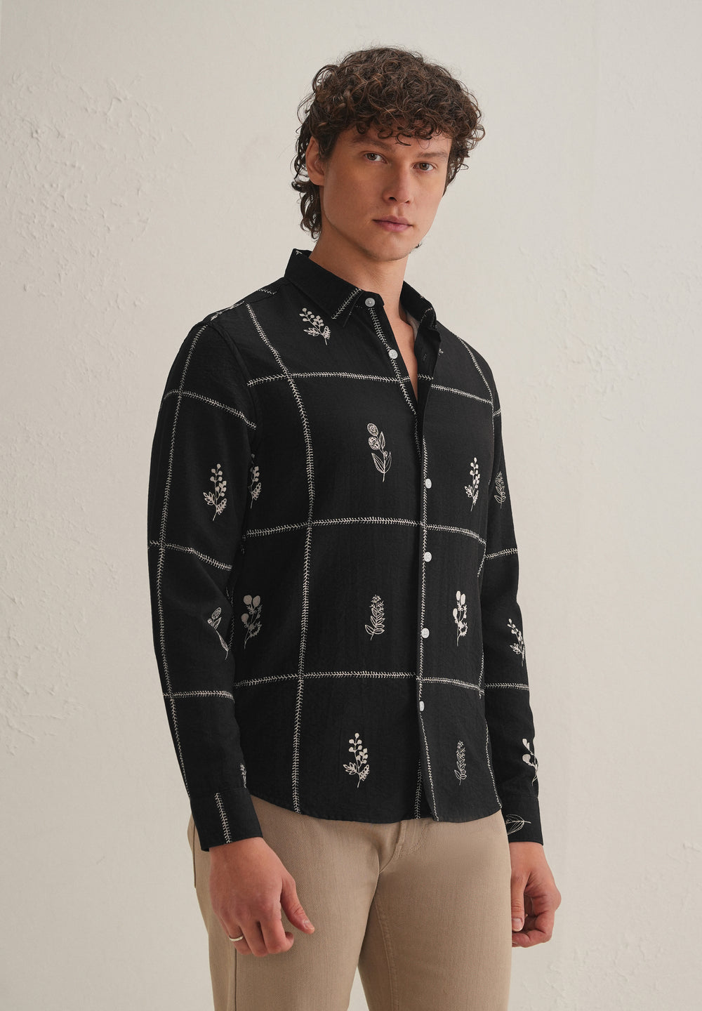 Black Floral Grid Printed Shirt