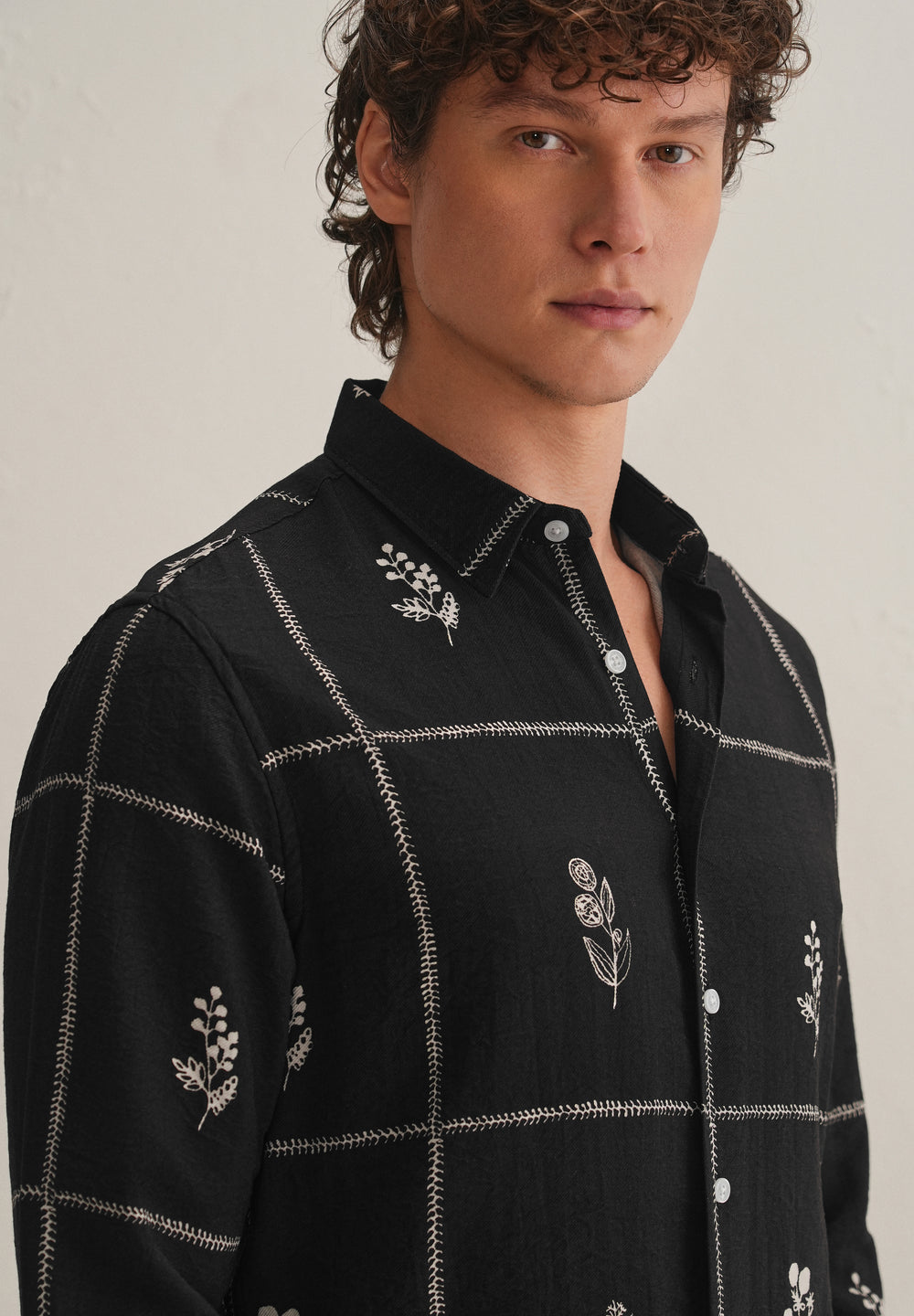 Black Floral Grid Printed Shirt