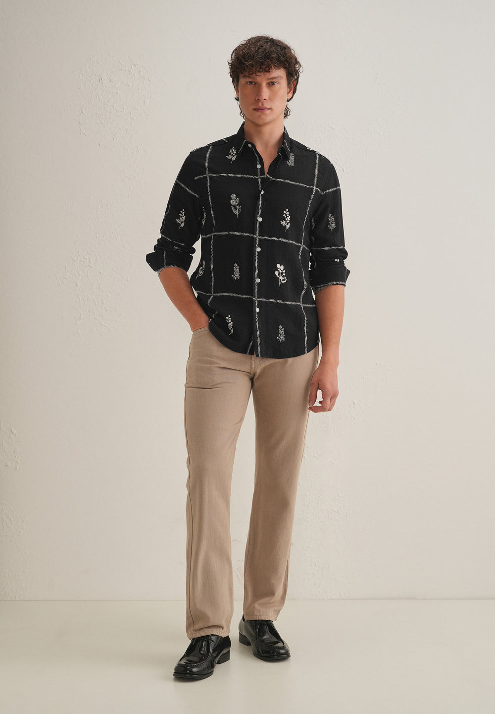 Black Floral Grid Printed Shirt