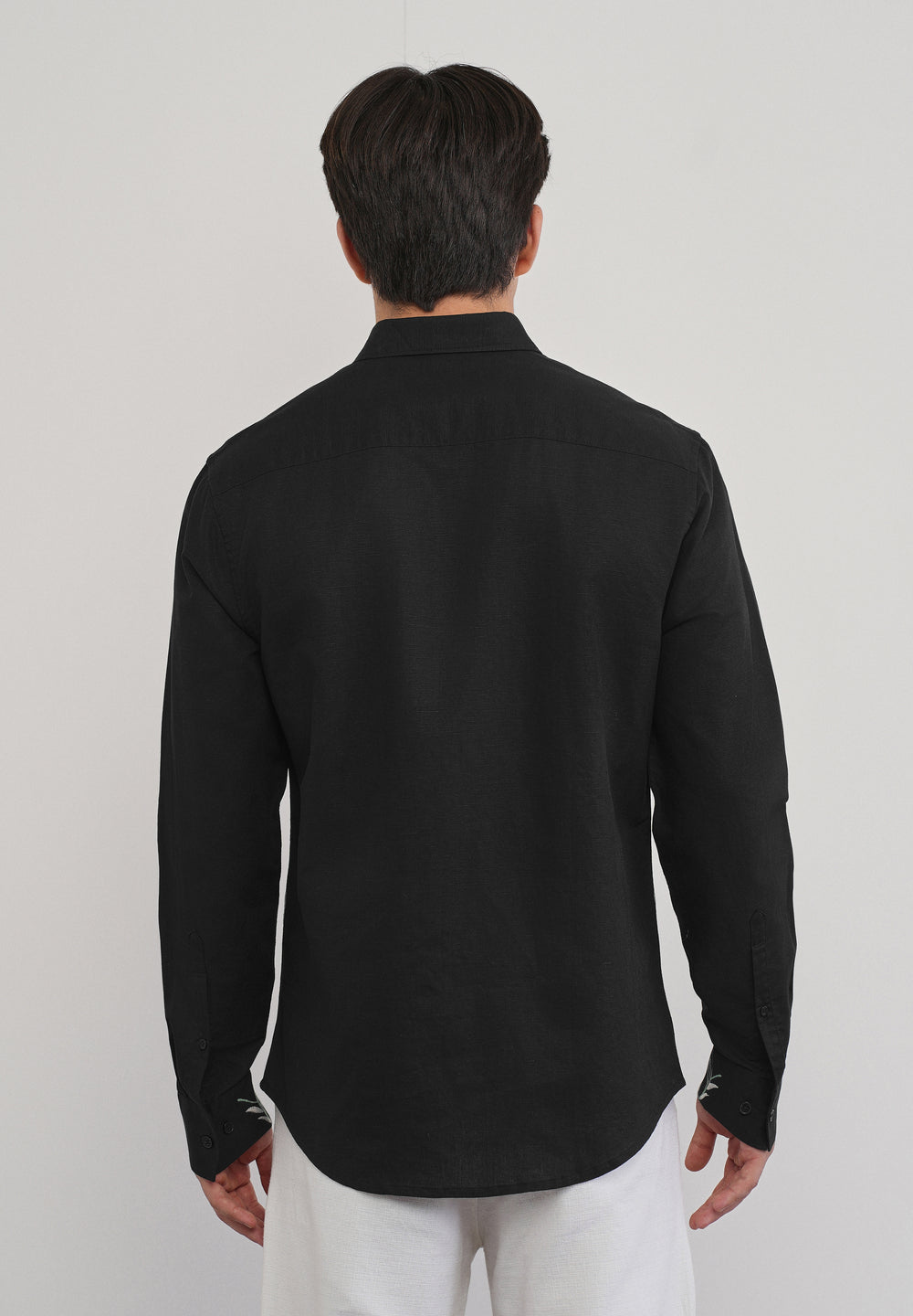 Black Floral Hem Embroidered Shirt