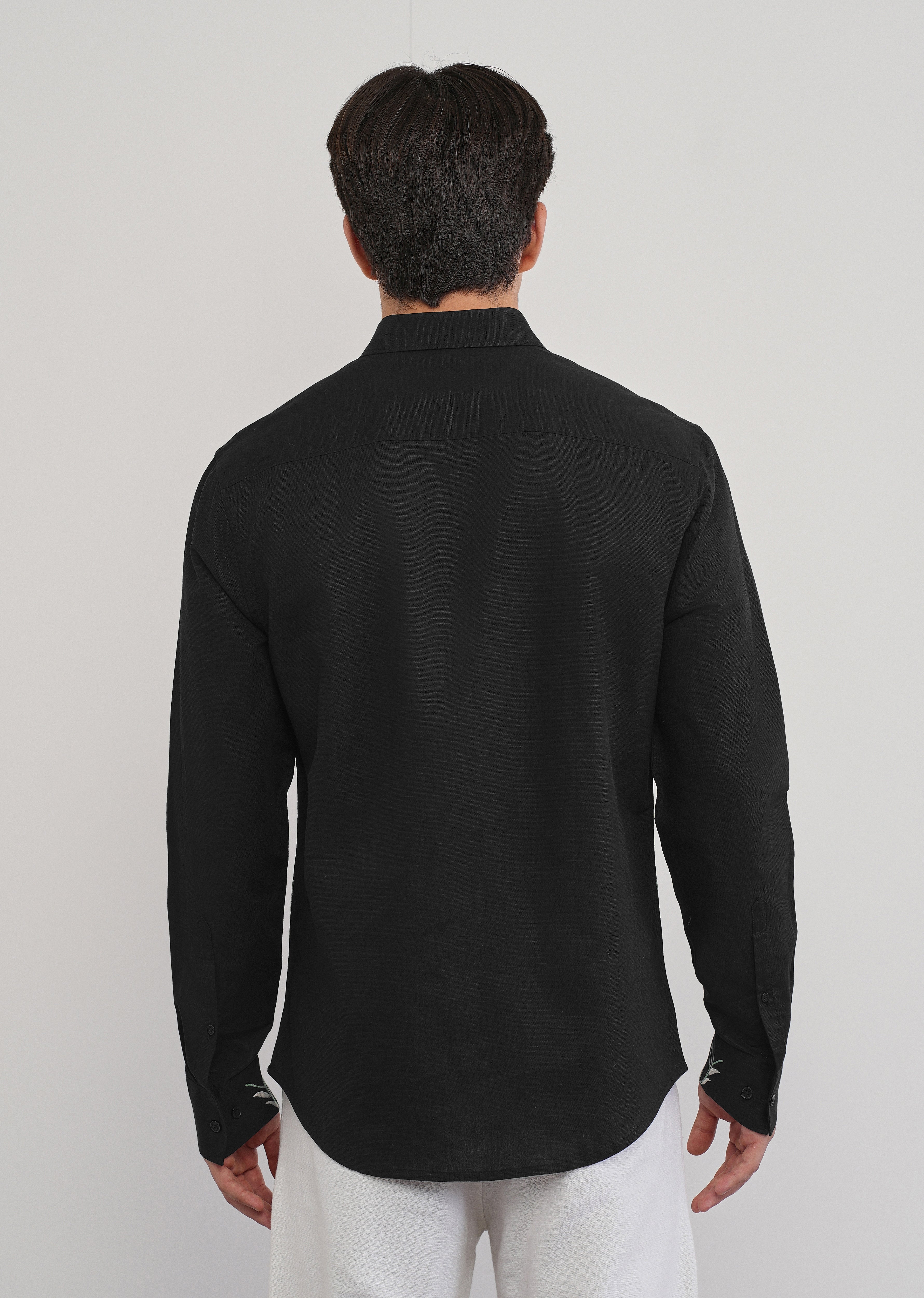 Black Floral Hem Embroidered Shirt
