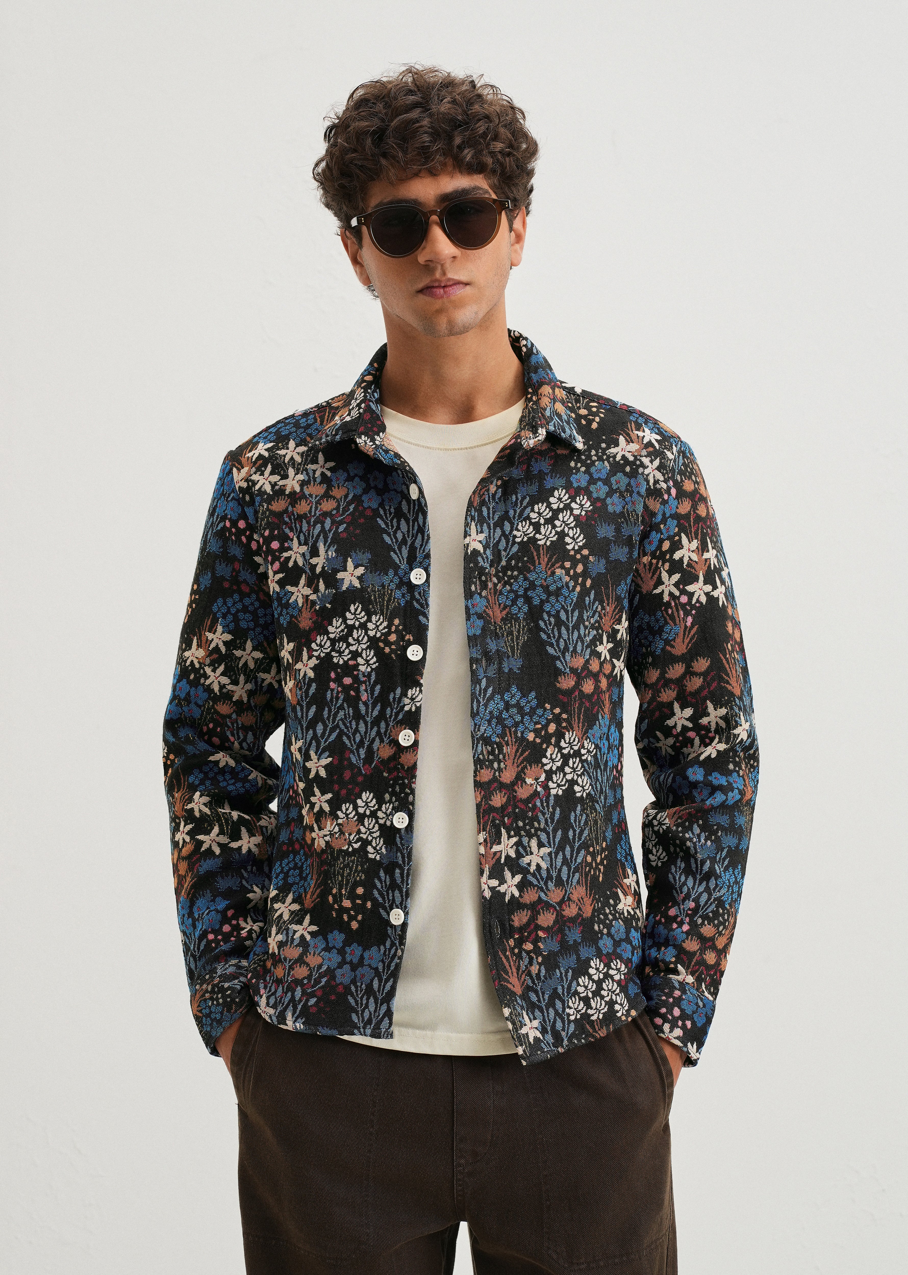 Black Floral Jacquard Shacket