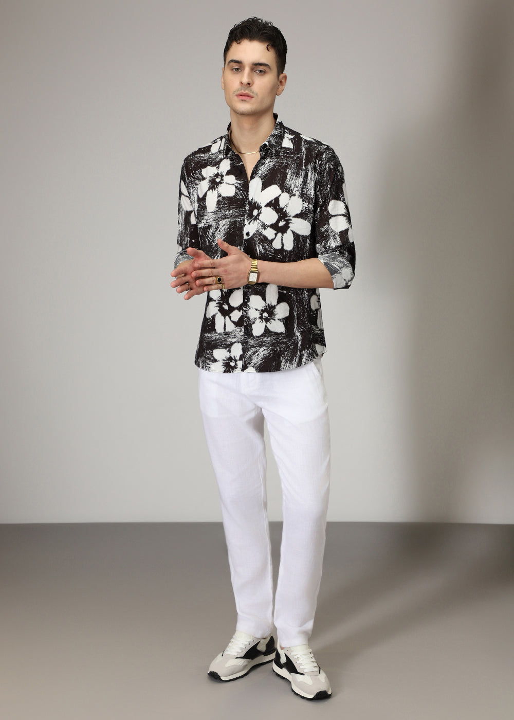 Black Floral Line Print Shirt