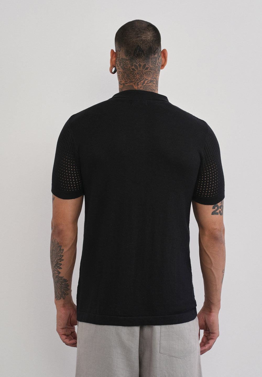Black Floral Open Knit Shirt