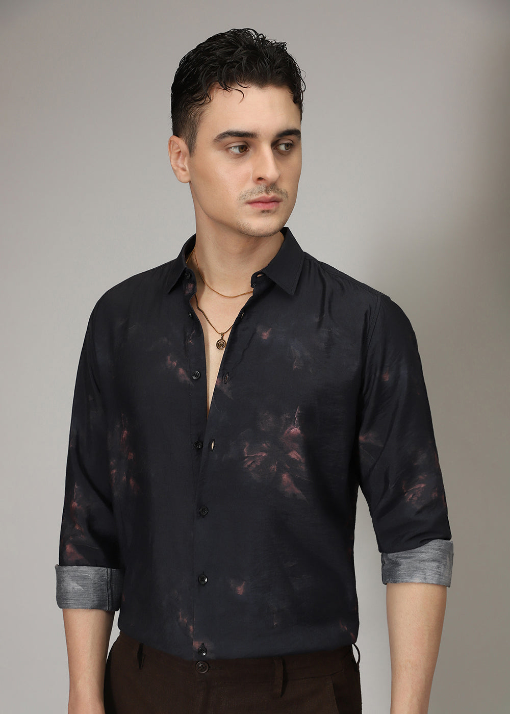 Black Floral Splash Print Shirt