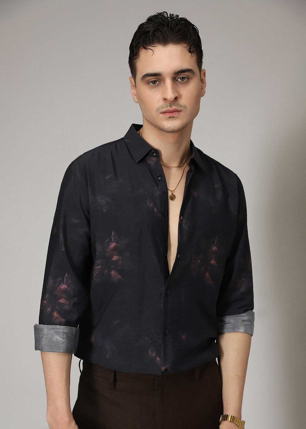 Black Floral Splash Print Shirt