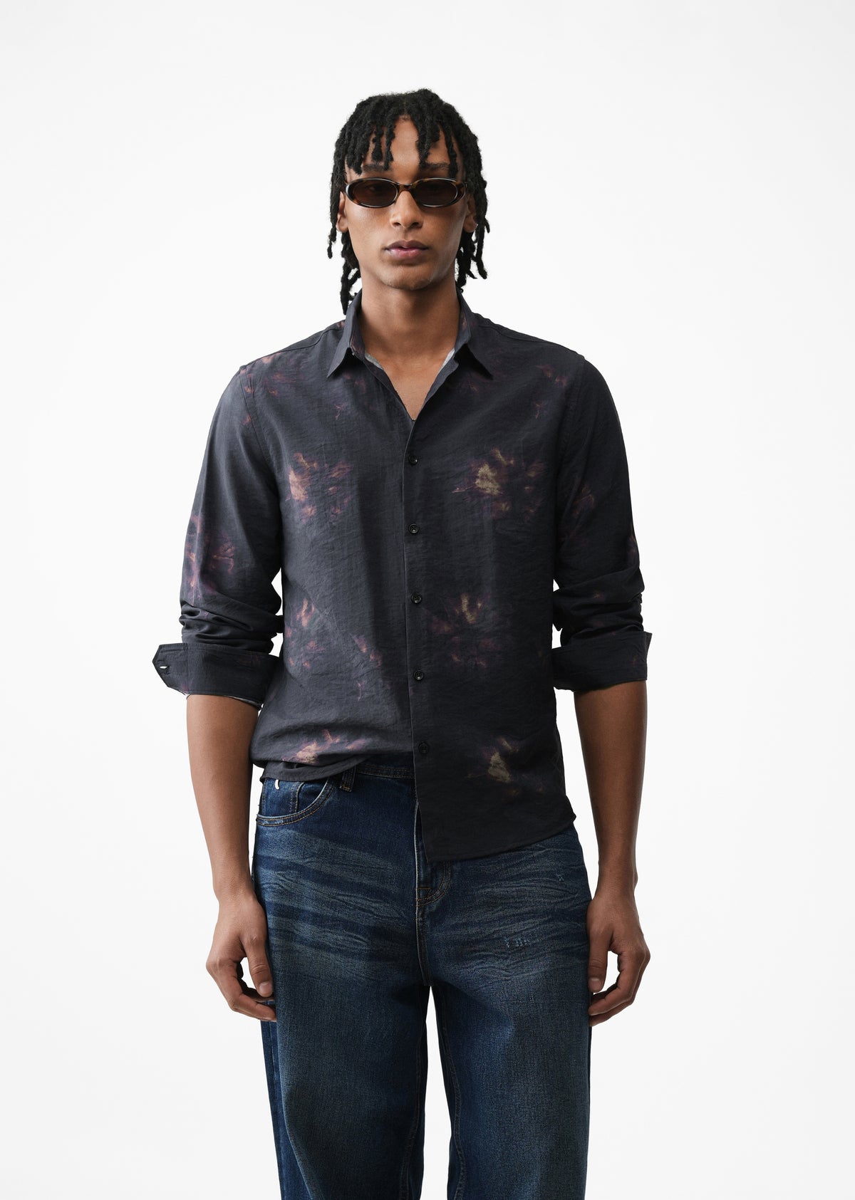 Black Floral Splash Printed Shirt