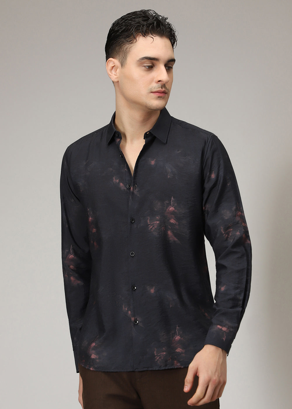 Black Floral Splash Print Shirt