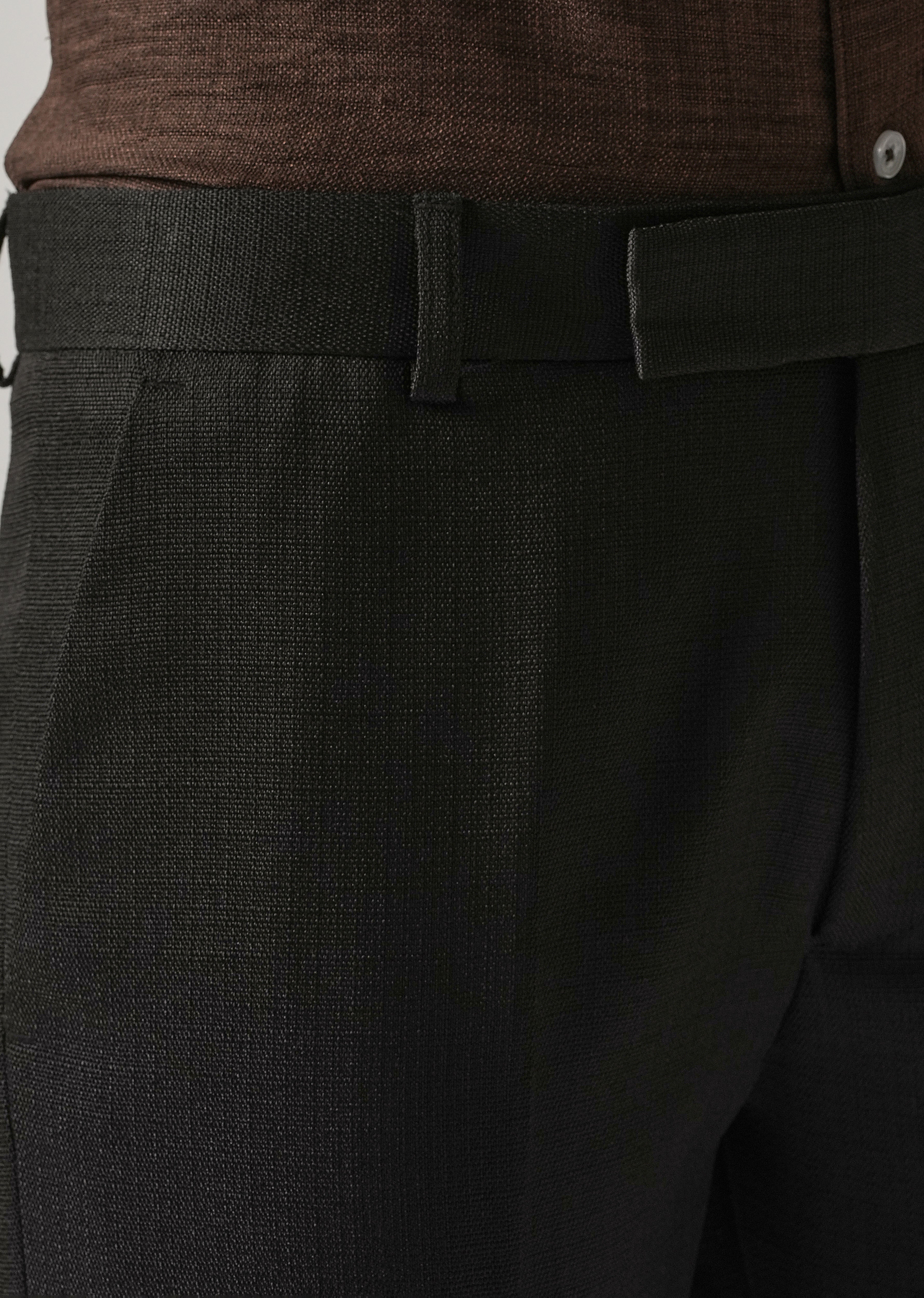 Black Blended Linen Formal Trouser