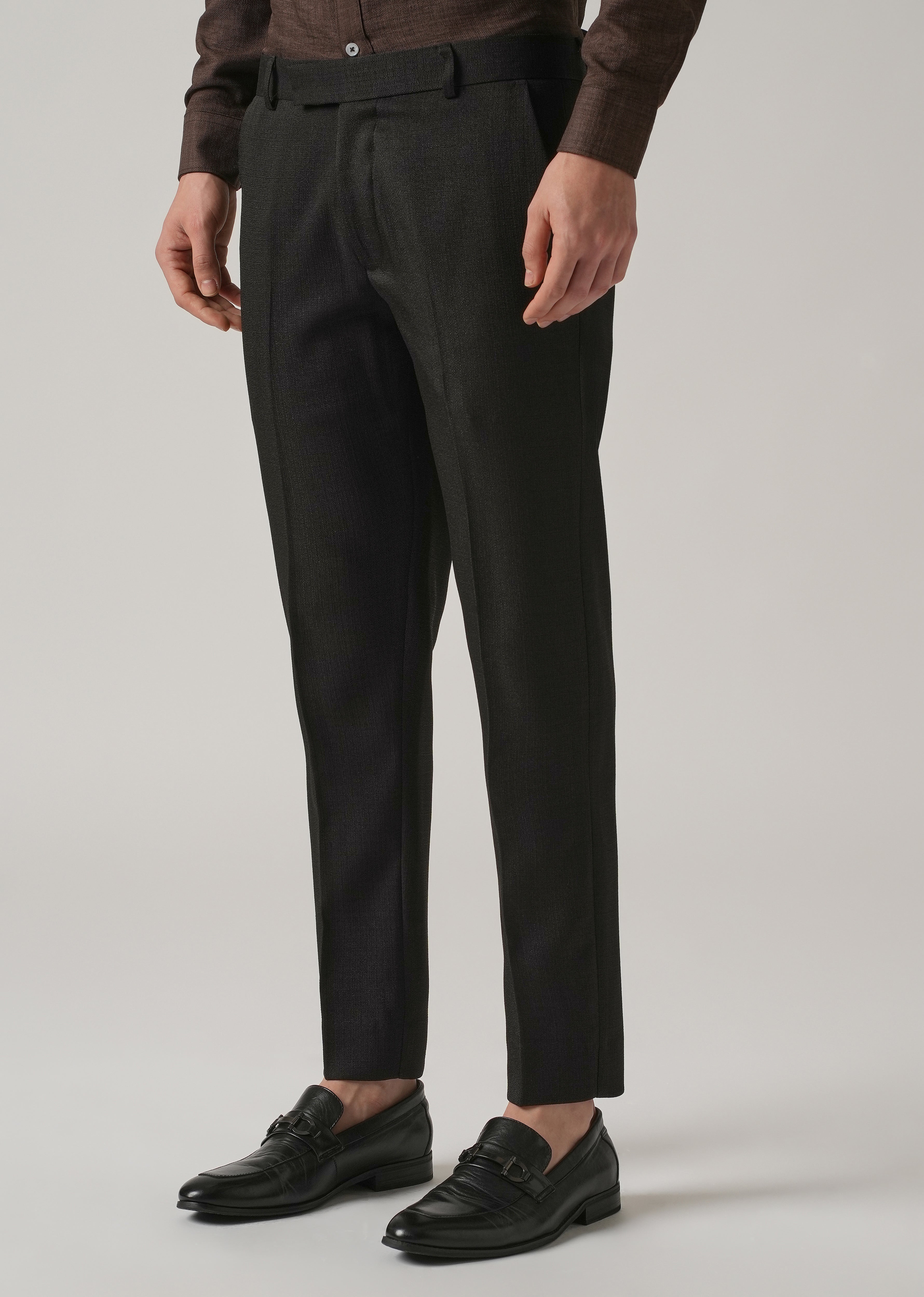 Black Blended Linen Formal Trouser