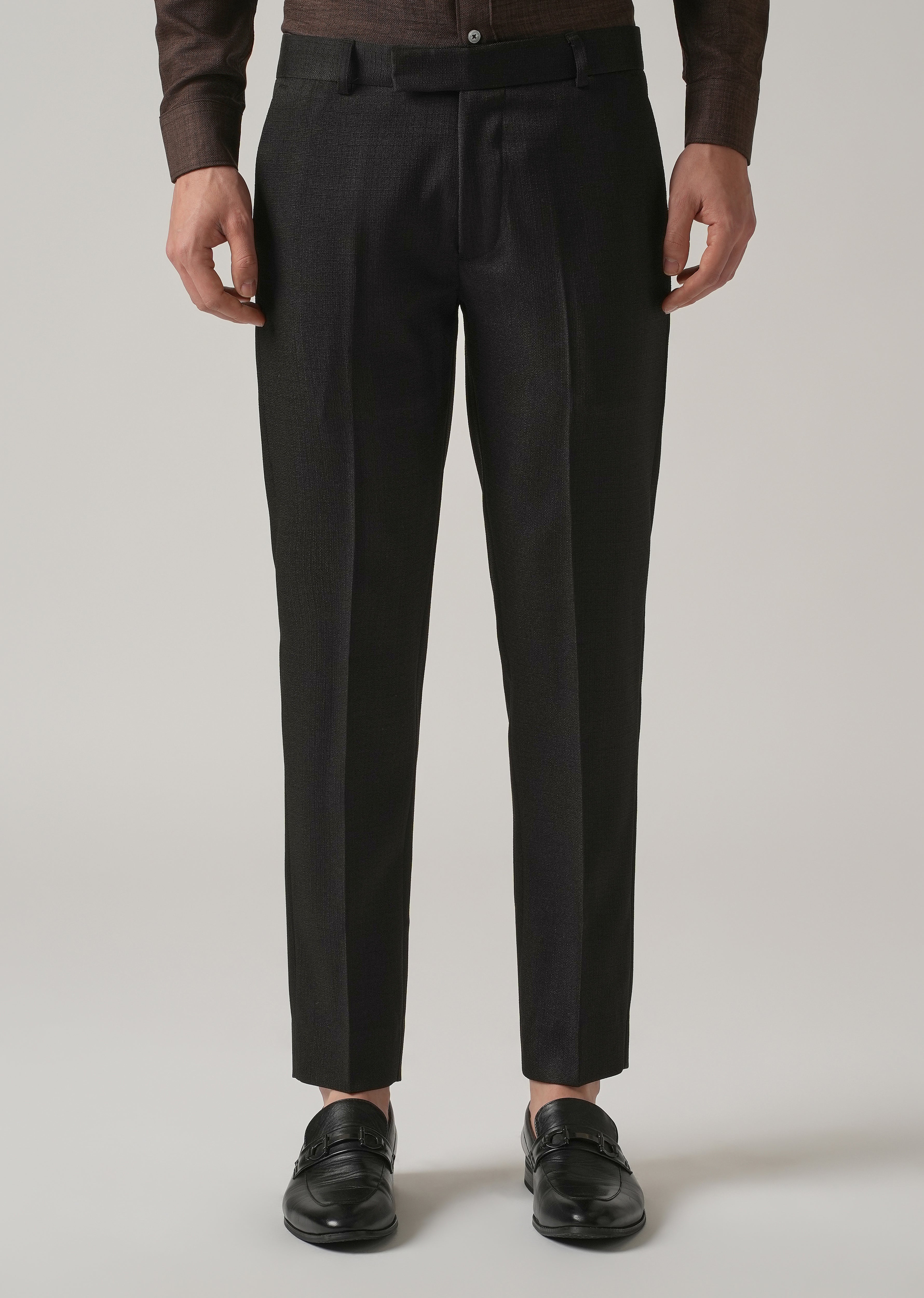 Black Blended Linen Formal Trouser