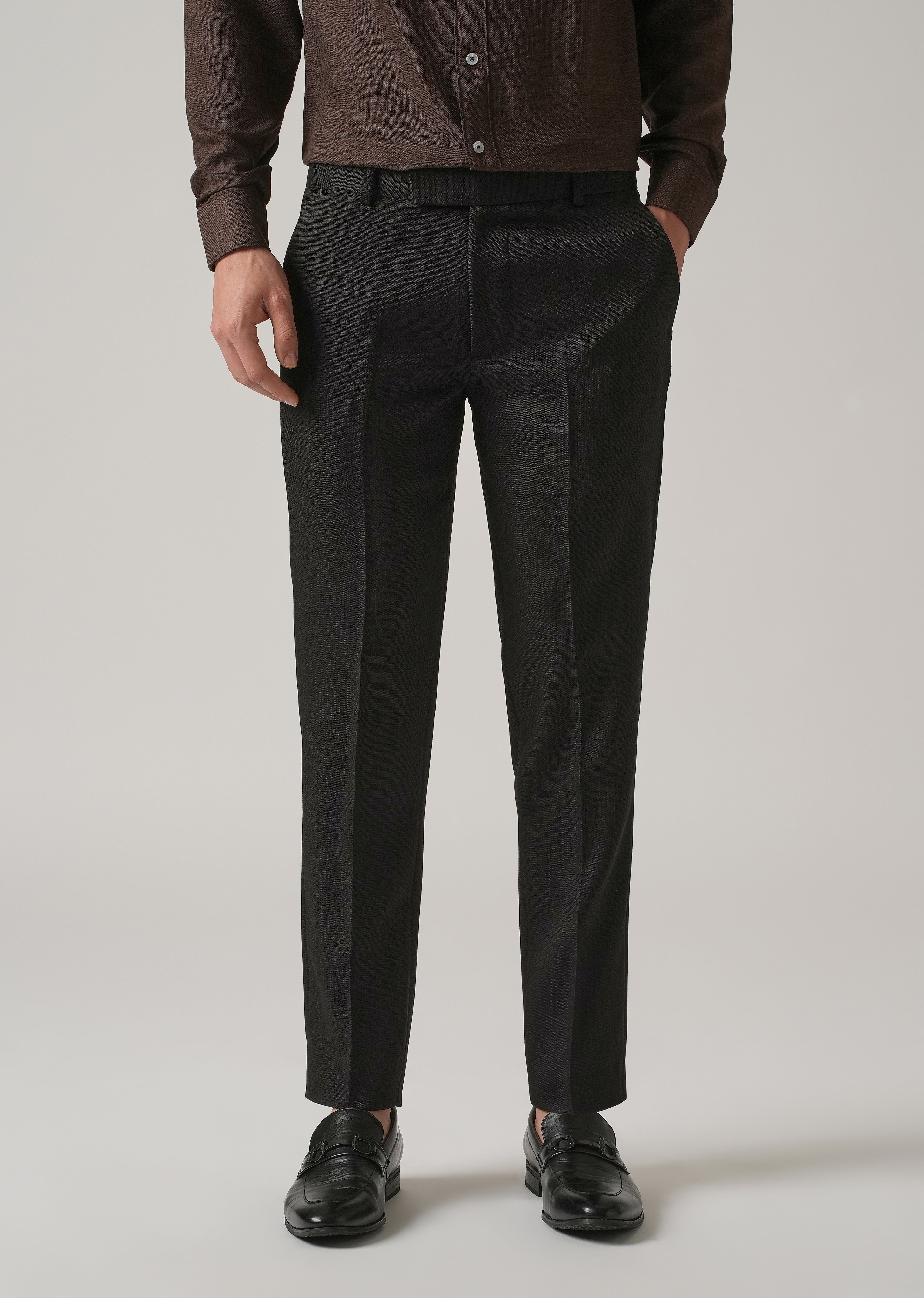 Black Blended Linen Formal Trouser