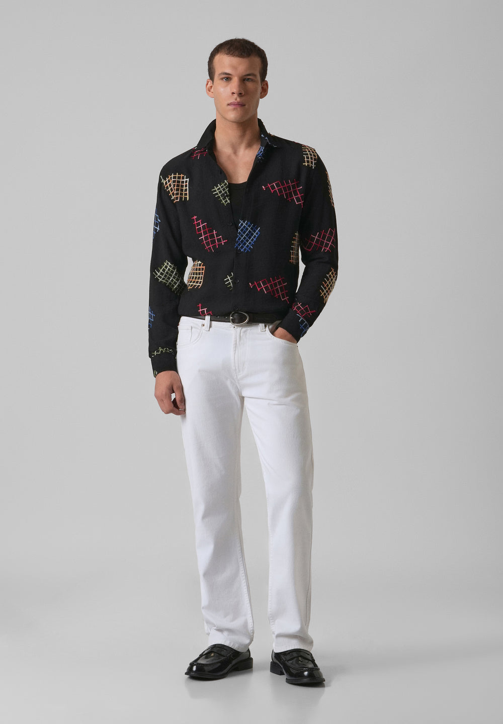 Black Geometric Embroidered Shirt