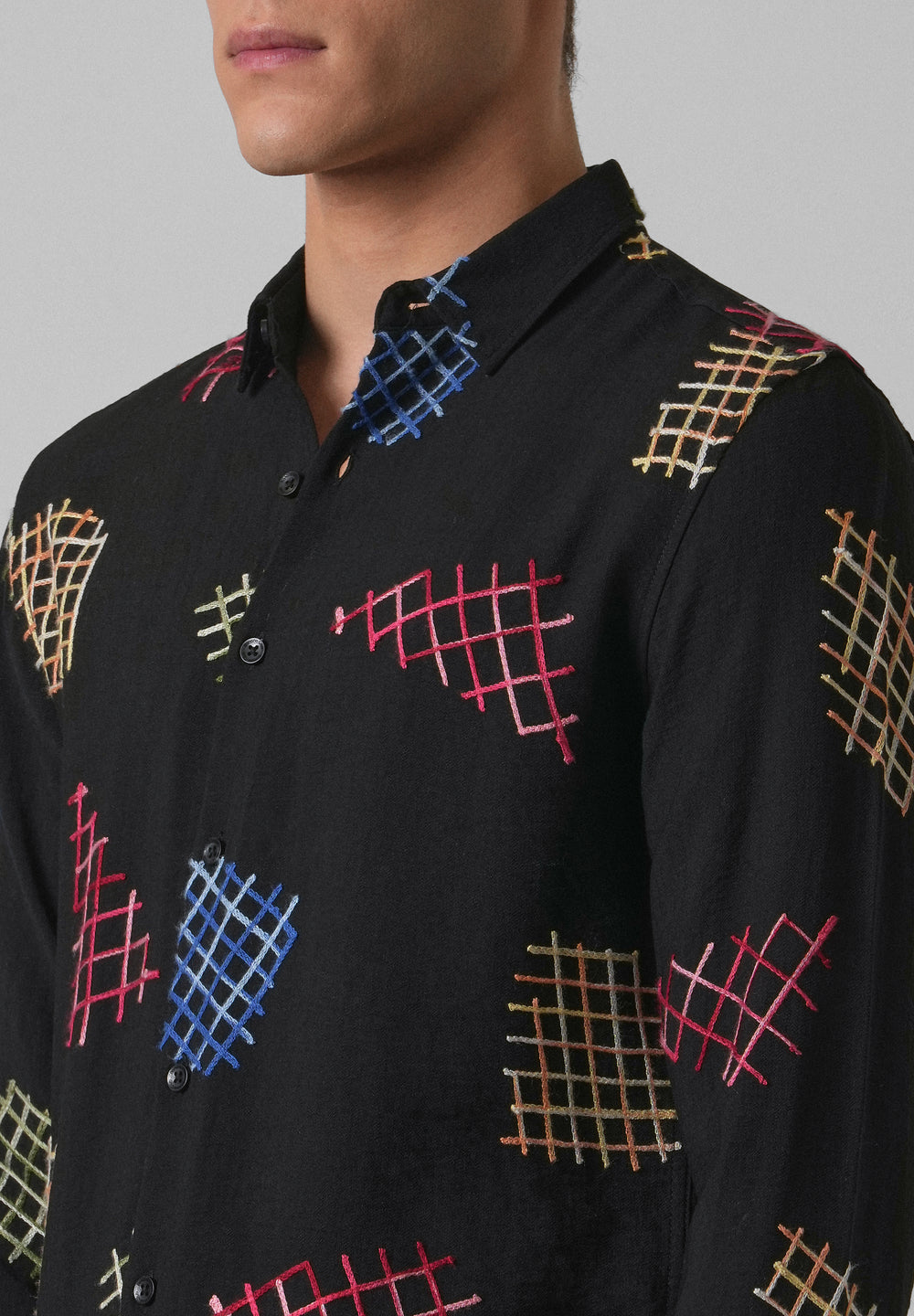 Black Geometric Embroidered Shirt