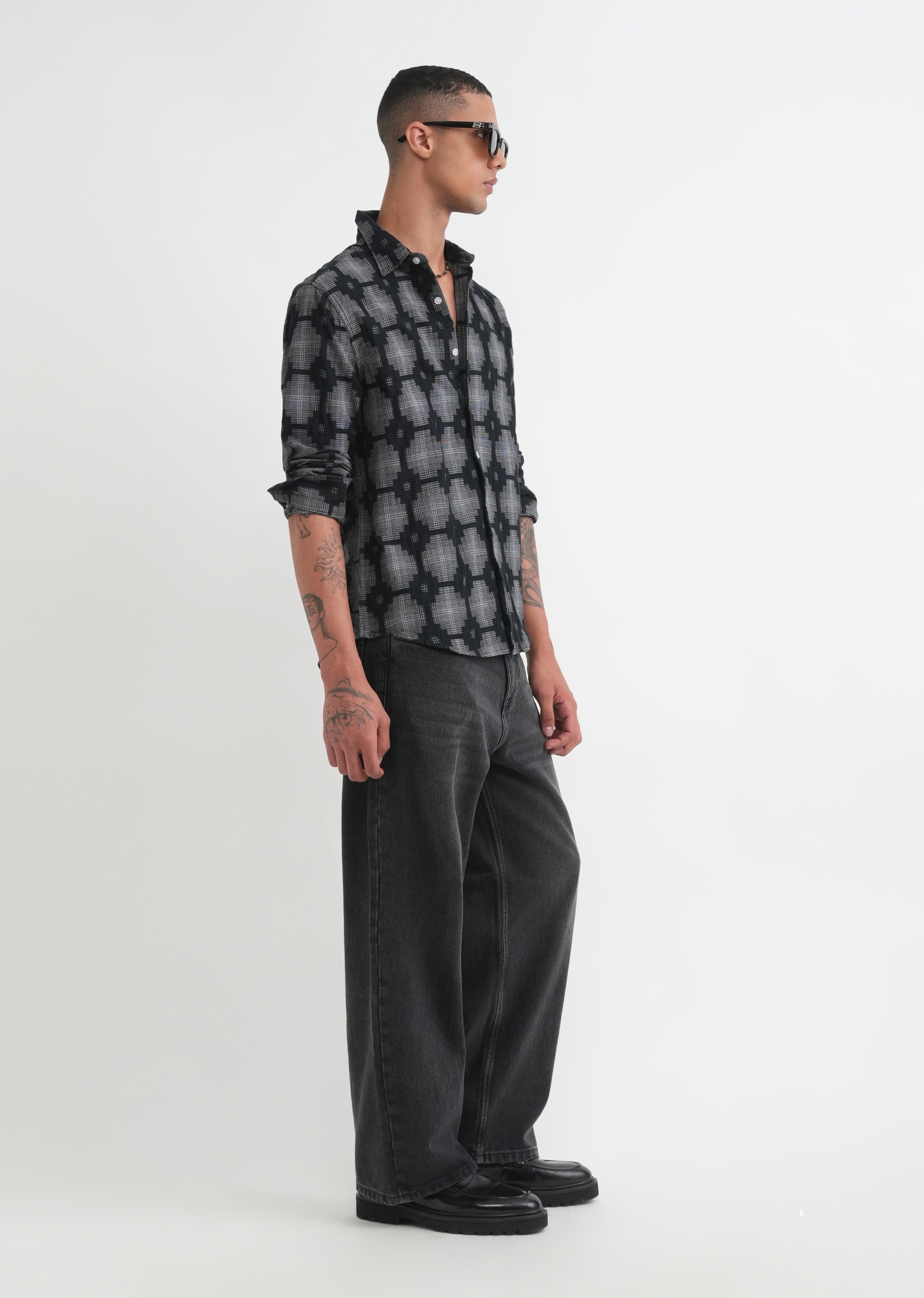 Black Geometric Jacquard Shirt