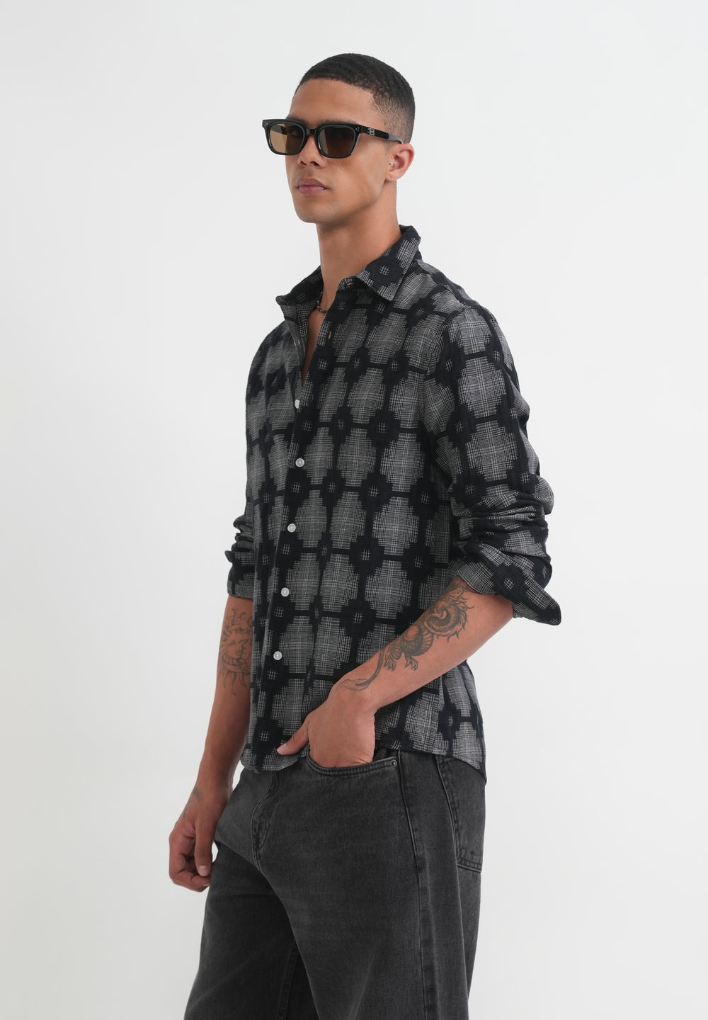 Black Geometric Jacquard Shirt