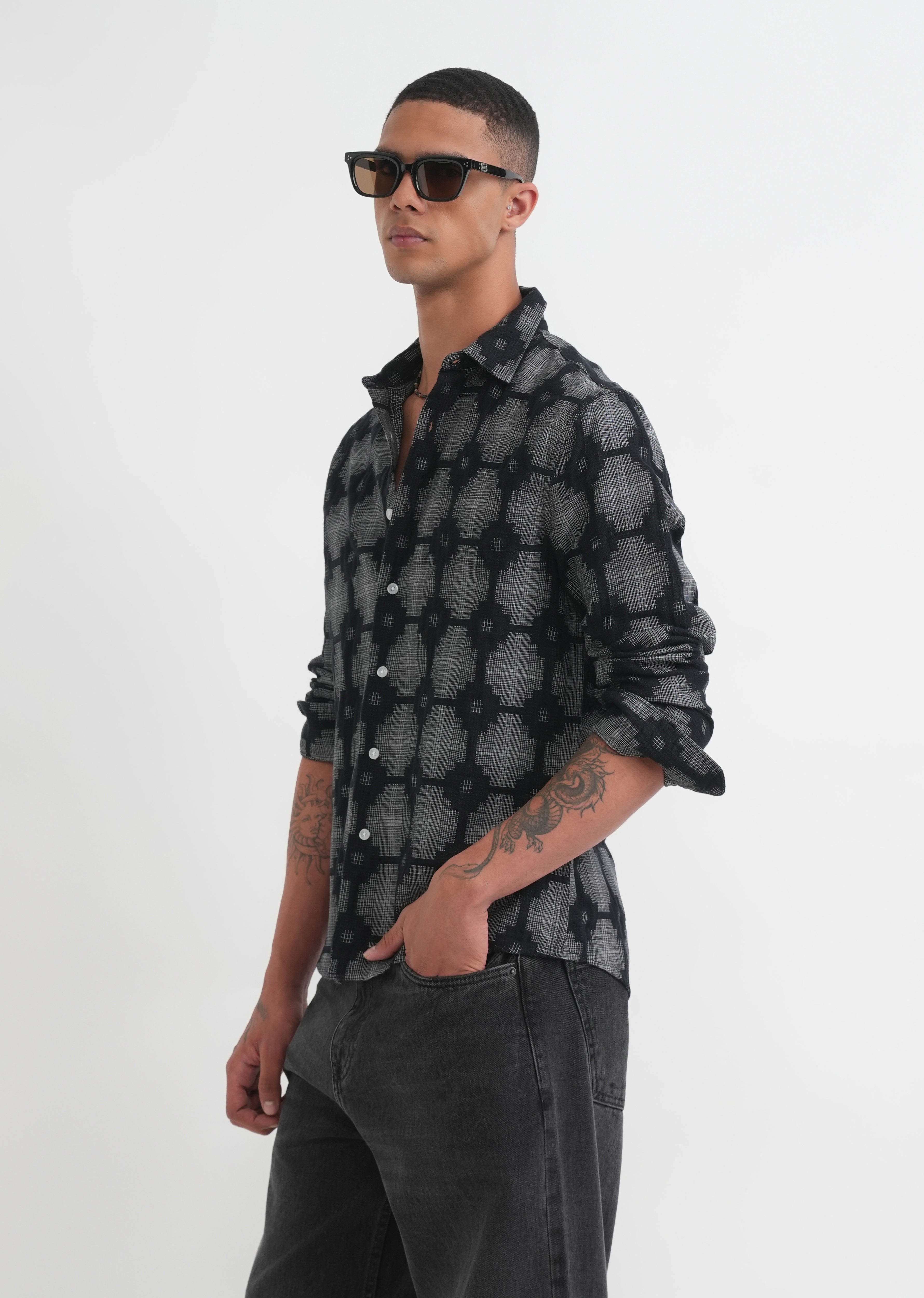 Black Geometric Jacquard Shirt