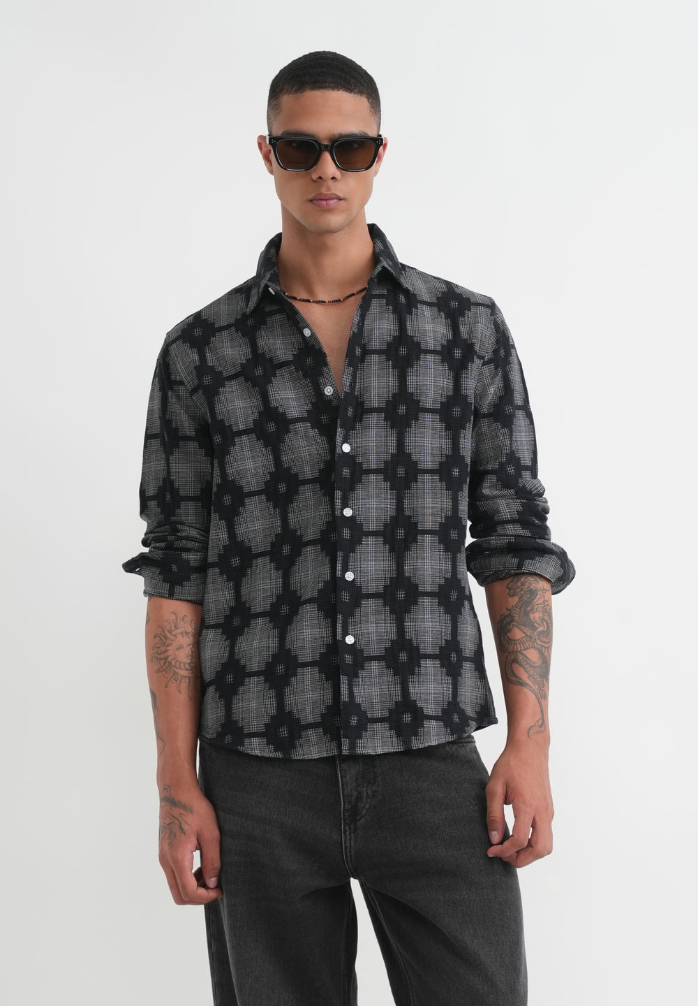 Black Geometric Jacquard Shirt