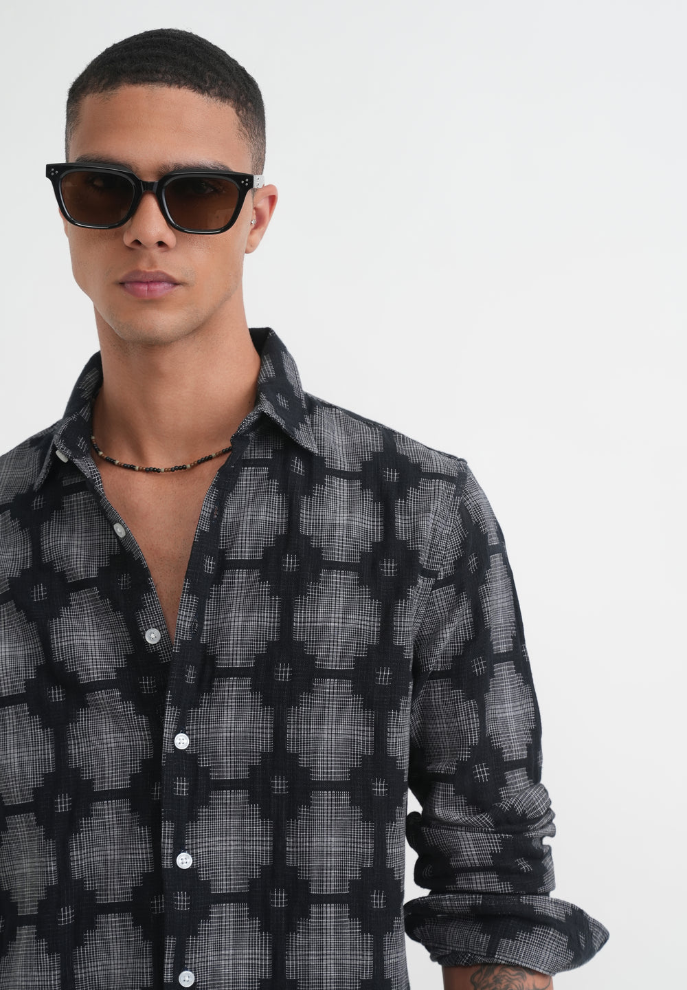 Black Geometric Jacquard Shirt