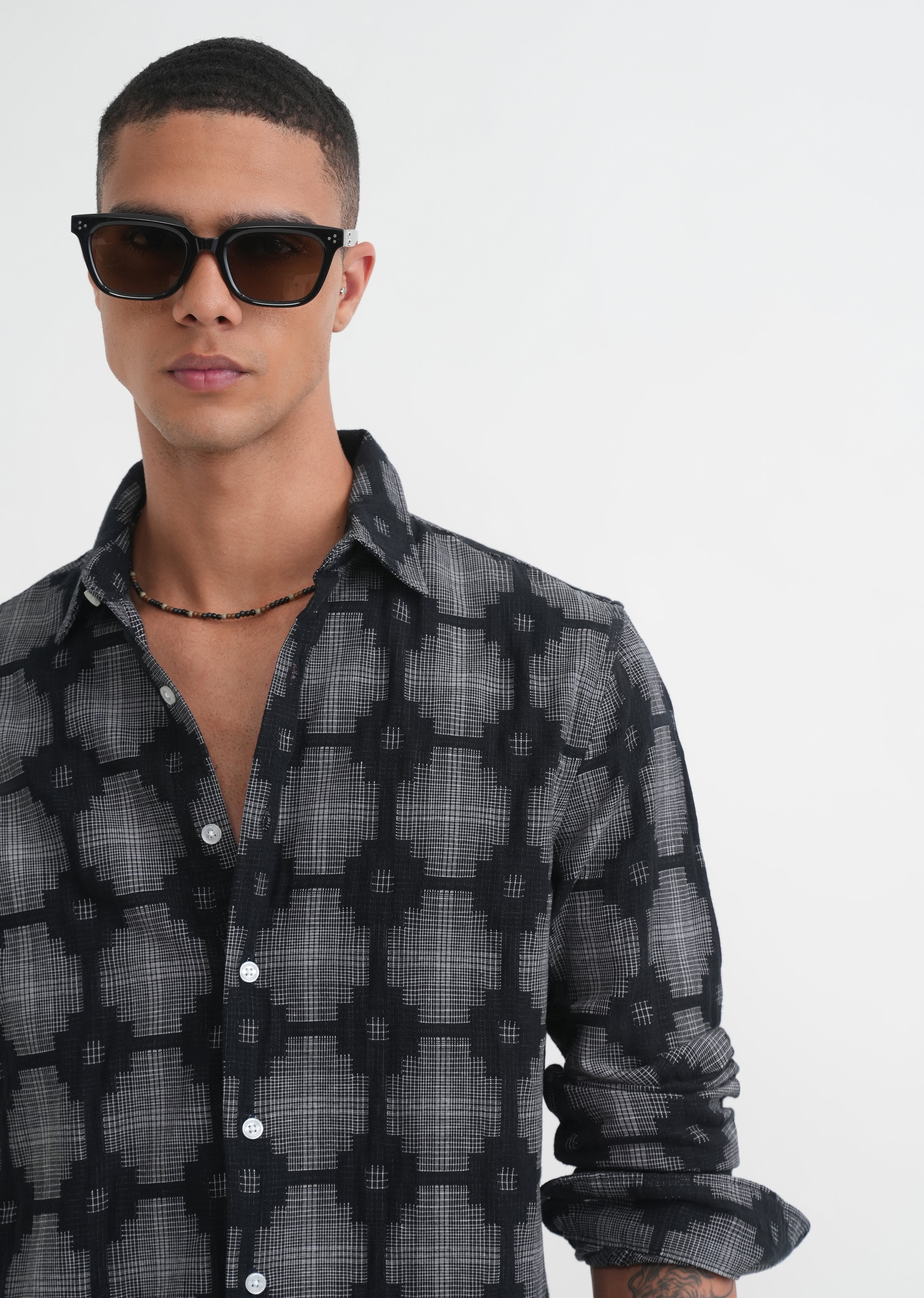 Black Geometric Jacquard Shirt