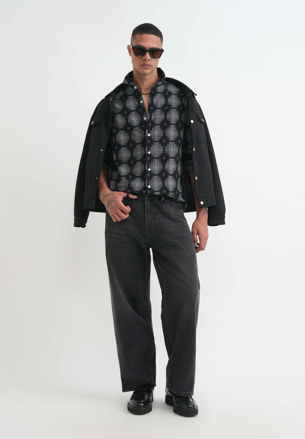 Black Geometric Jacquard Shirt