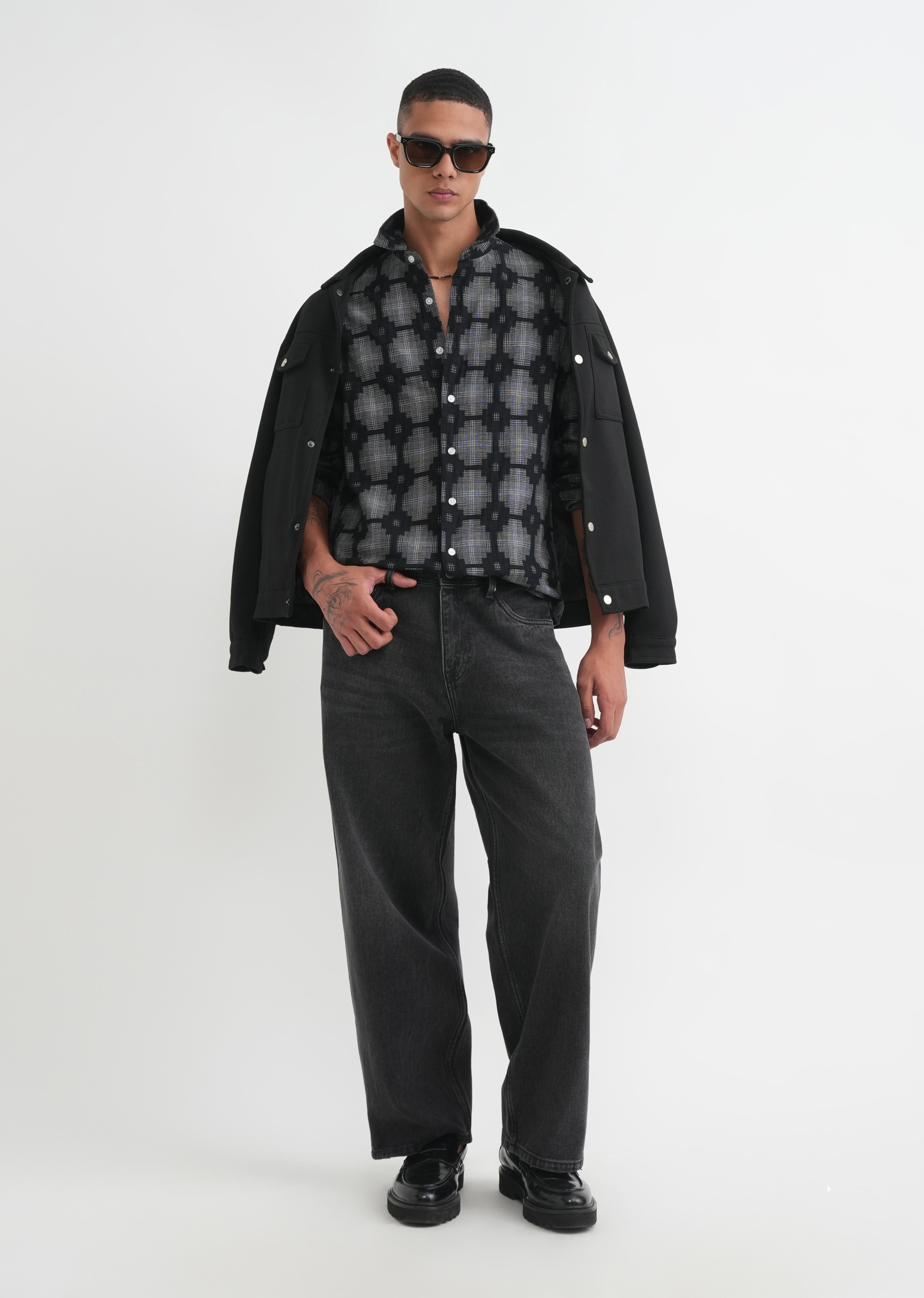 Black Geometric Jacquard Shirt