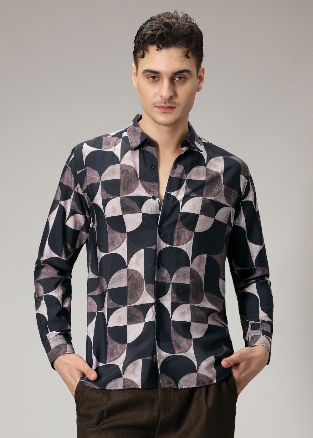 Black Geometric Print Shirt