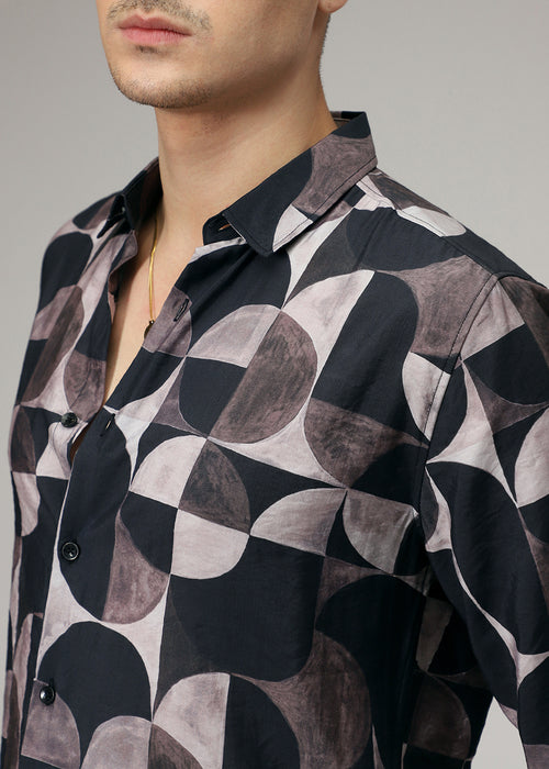 Black Geometric Print Shirt