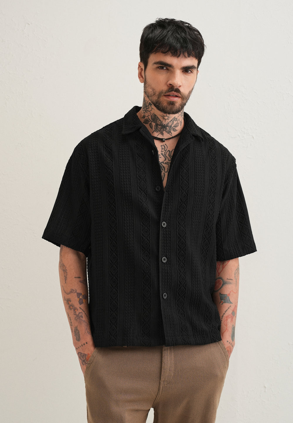 Black Geometric Textured Shirt