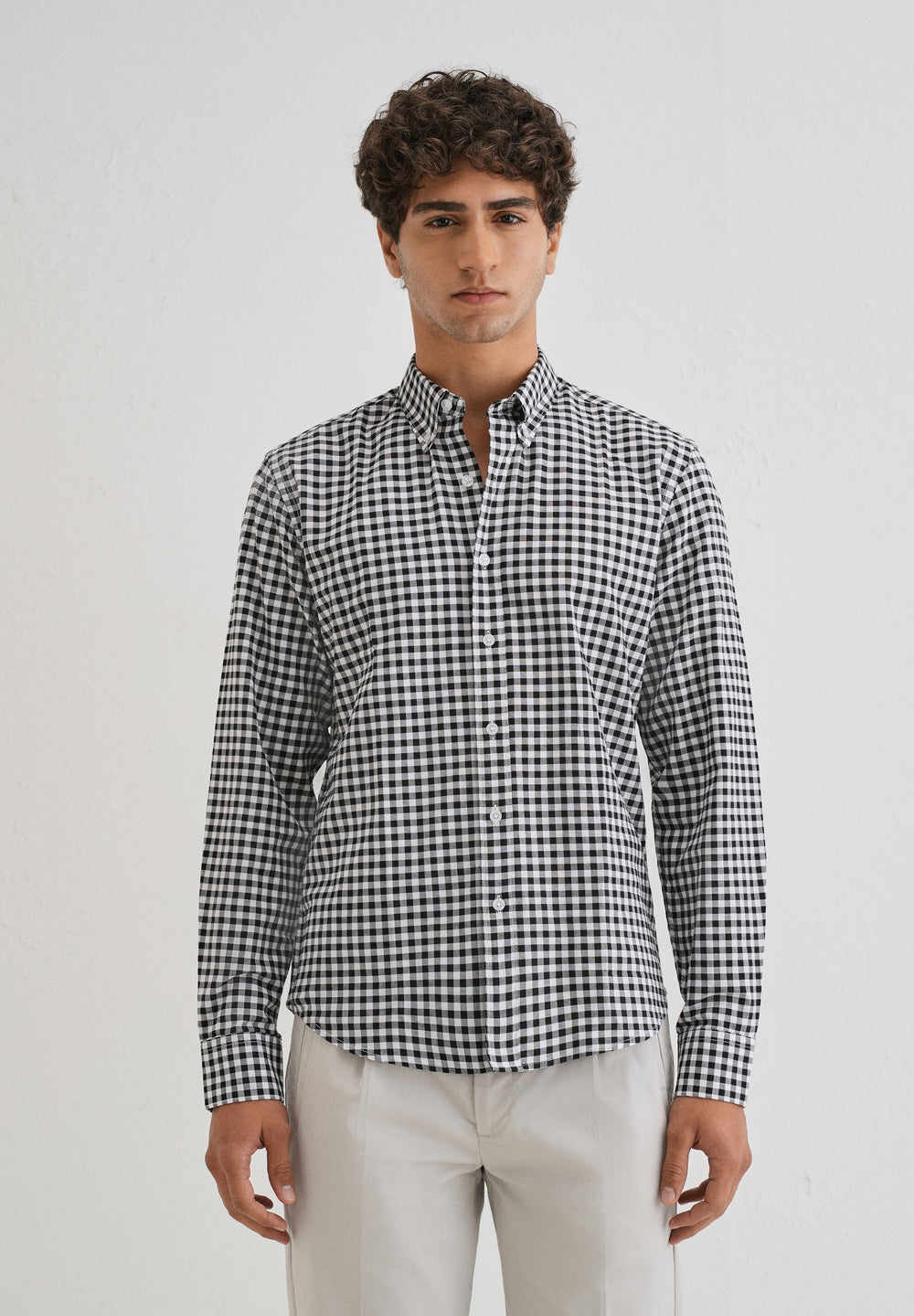 Black Gingham Check Cotton Oxford Shirt