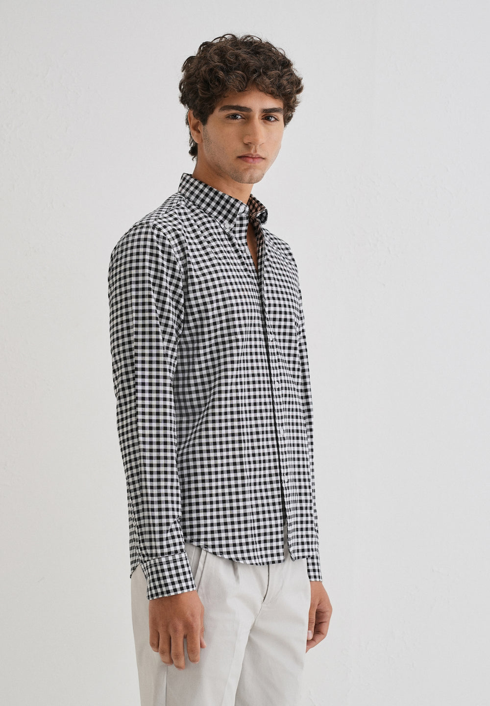 Black Gingham Check Cotton Oxford Shirt
