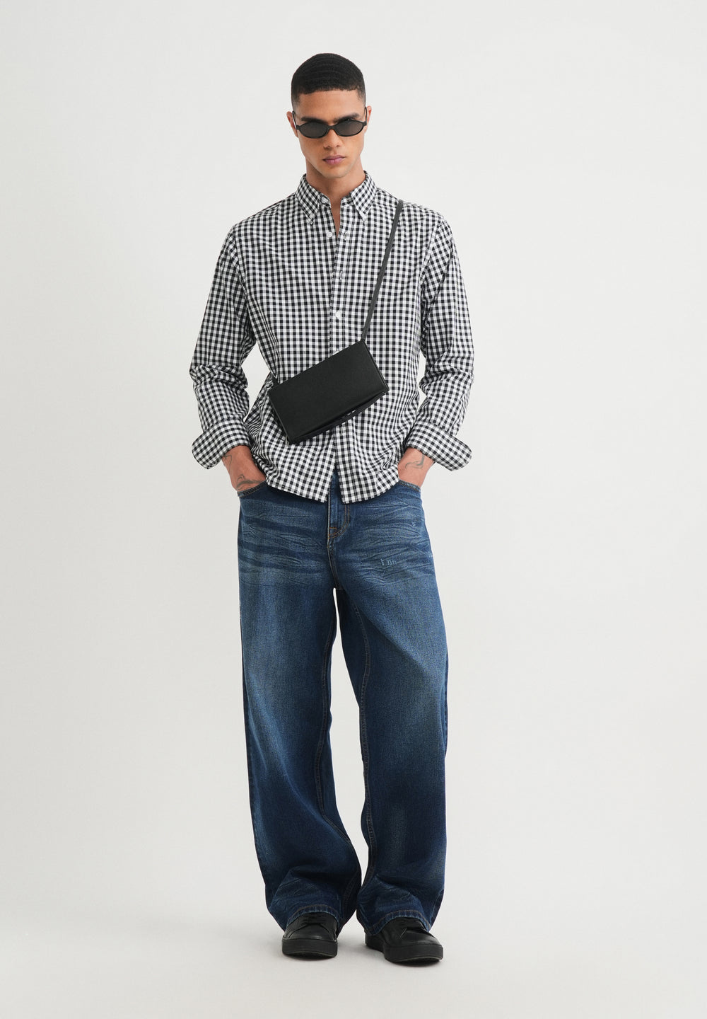 Black Gingham Check Cotton Shirt