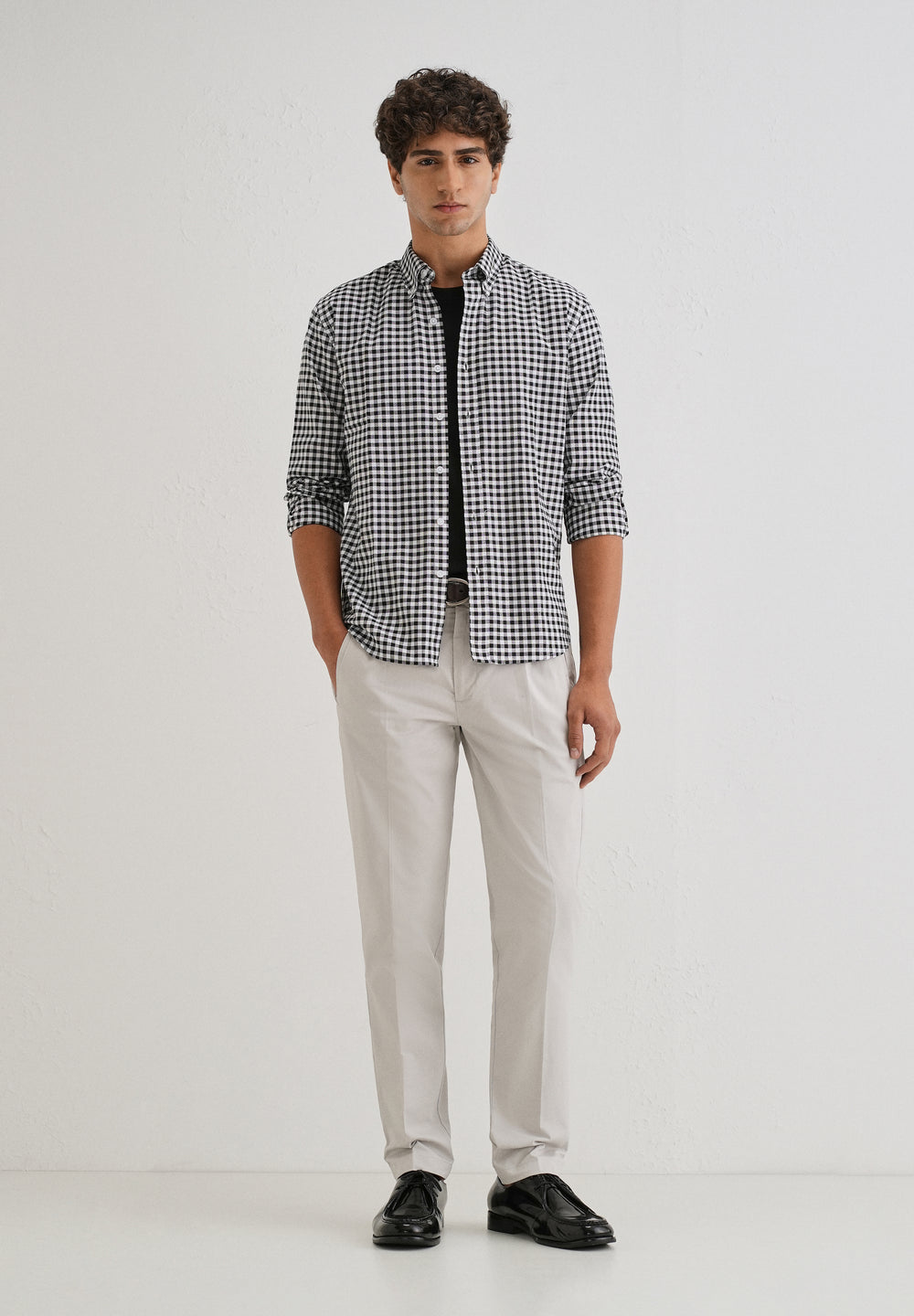 Black Gingham Check Cotton Oxford Shirt