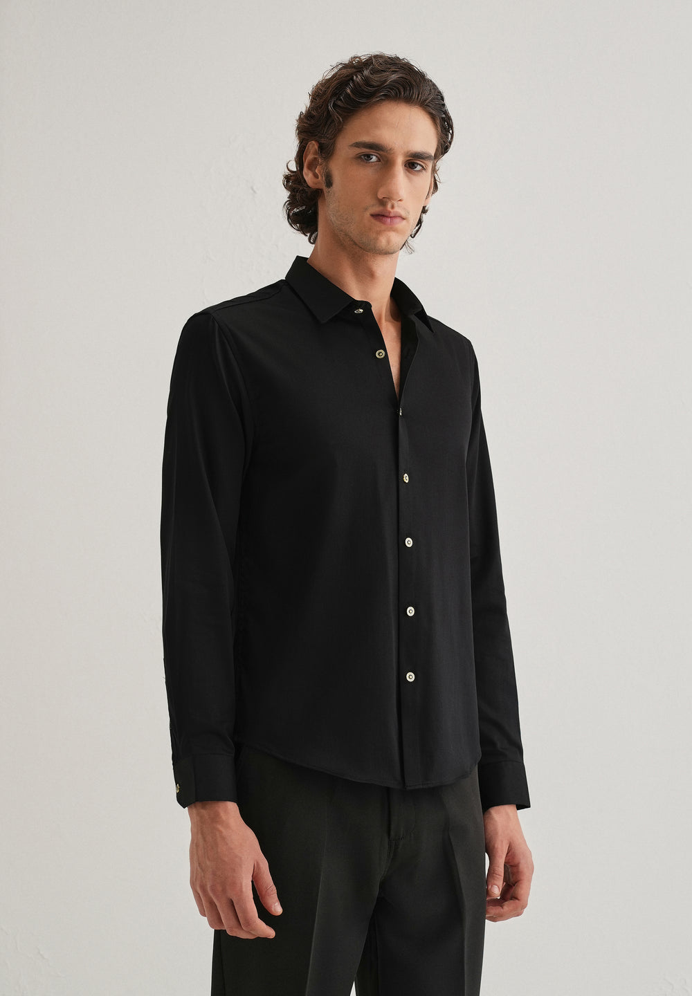 Black Glossy Gold Embellished Button Shirt