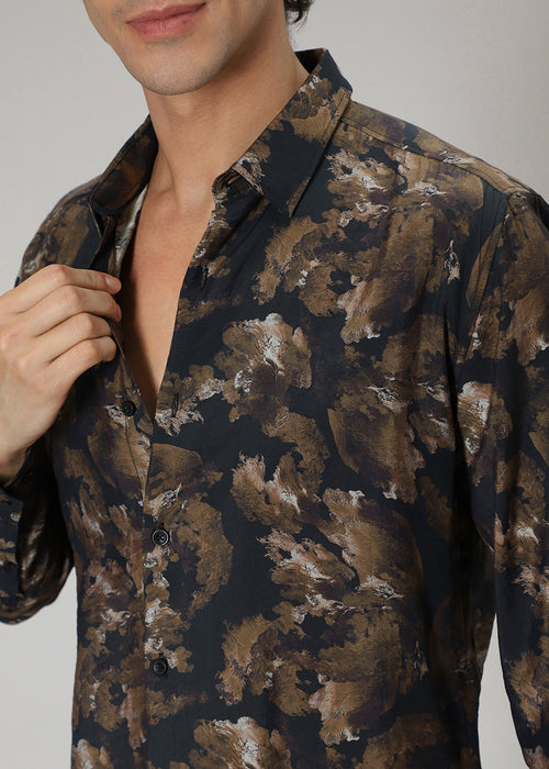 Black Gold Abstract Print Shirt