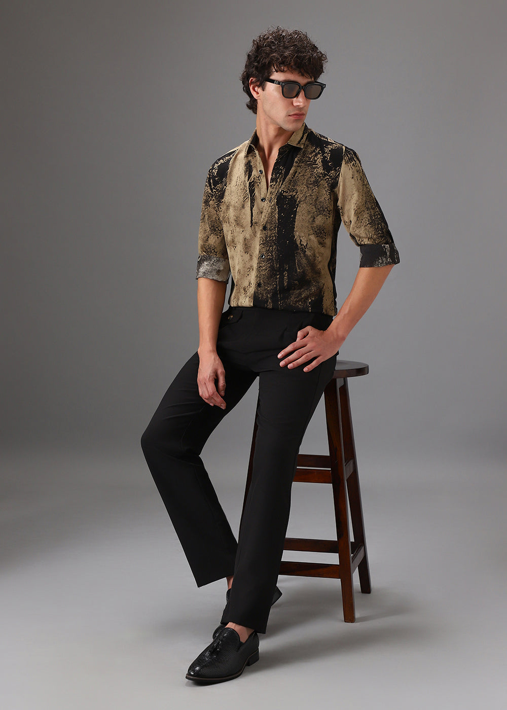 Black Golden Abstract Printed Shirt