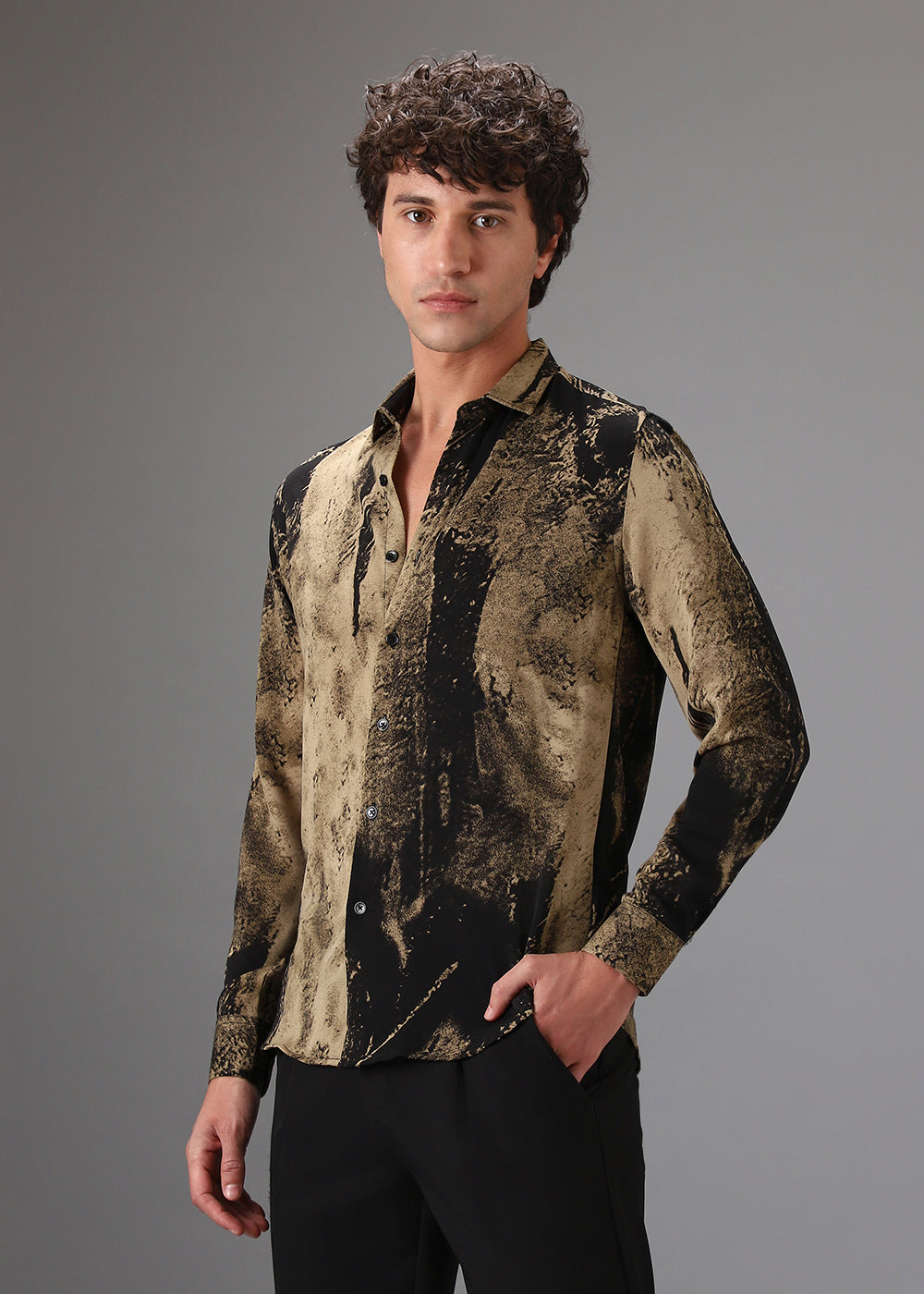 Black Golden Abstract Printed Shirt