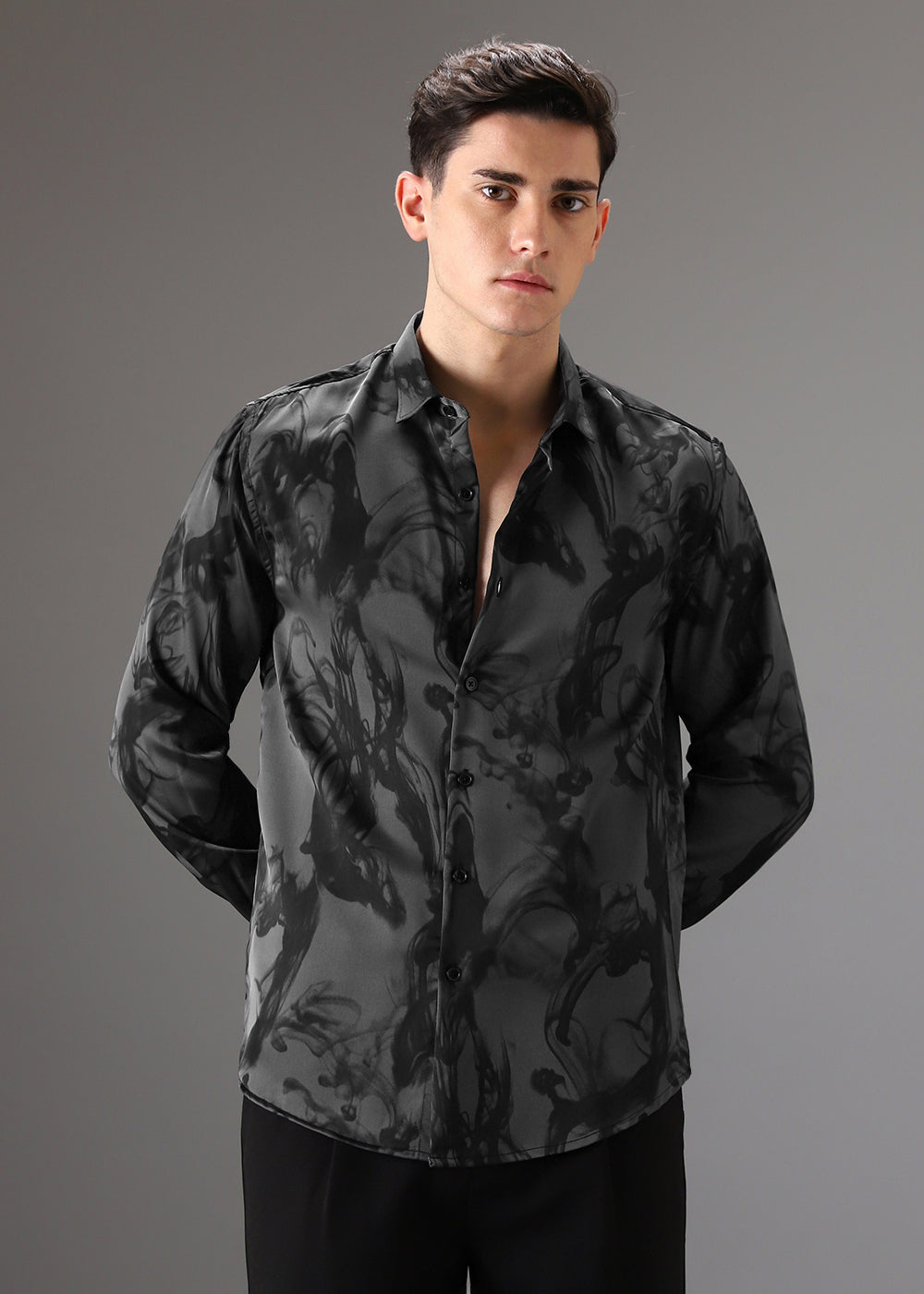 Black Gradient Floral Abstract Printed Shirt