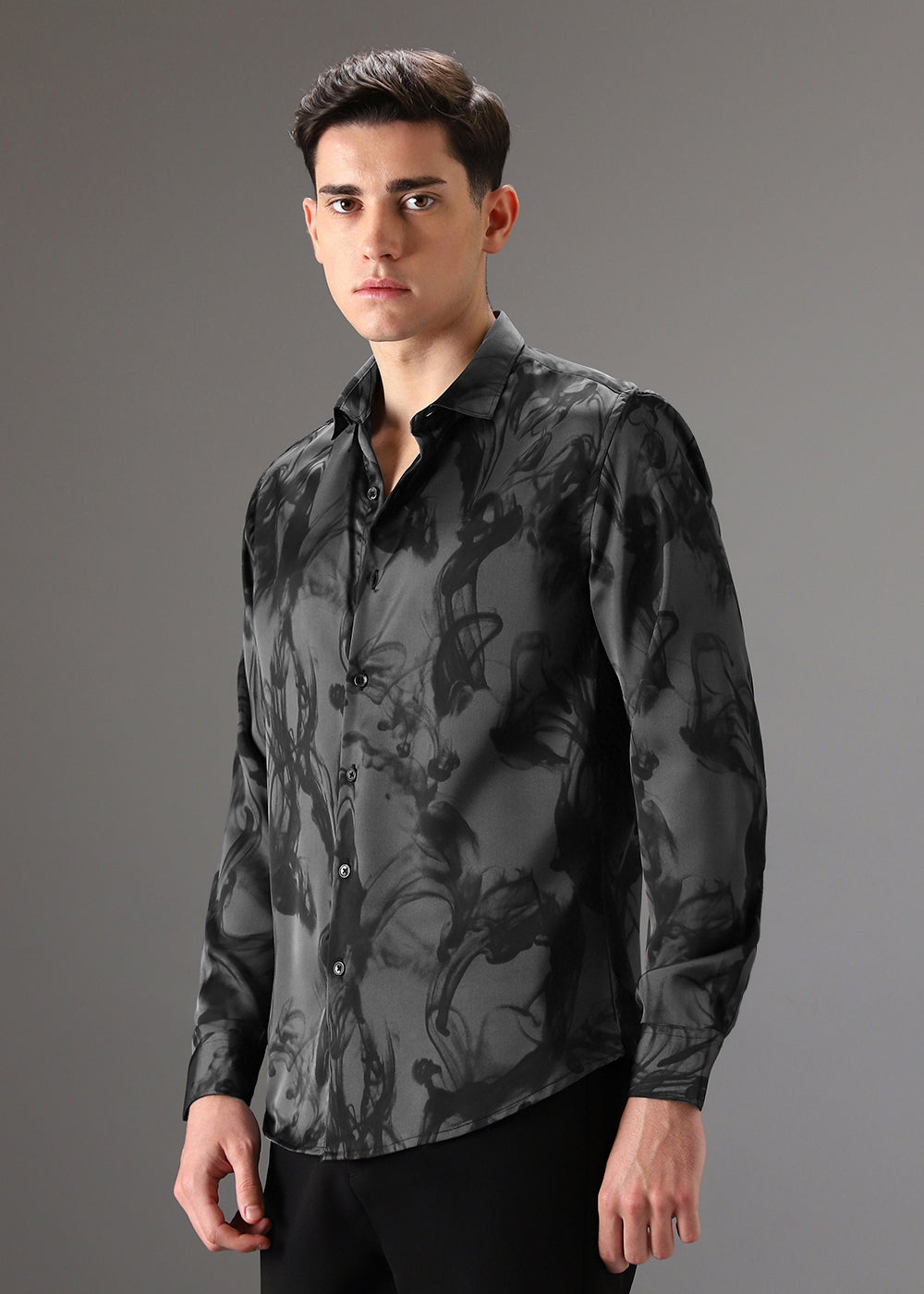 Black Gradient Floral Abstract Printed Shirt