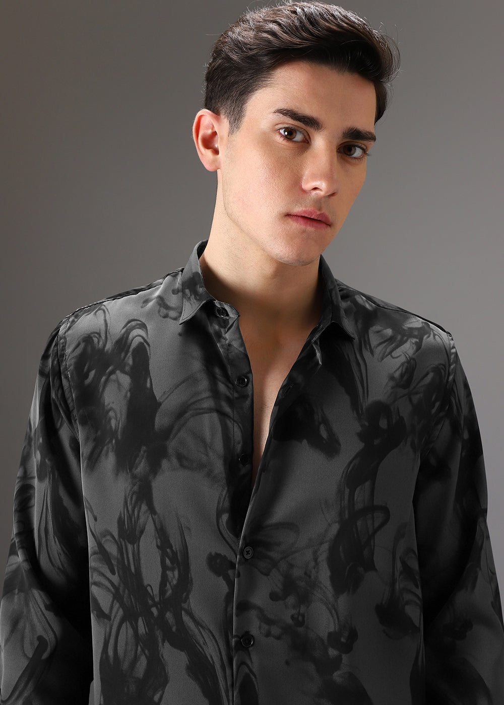 Black Gradient Floral Abstract Printed Shirt