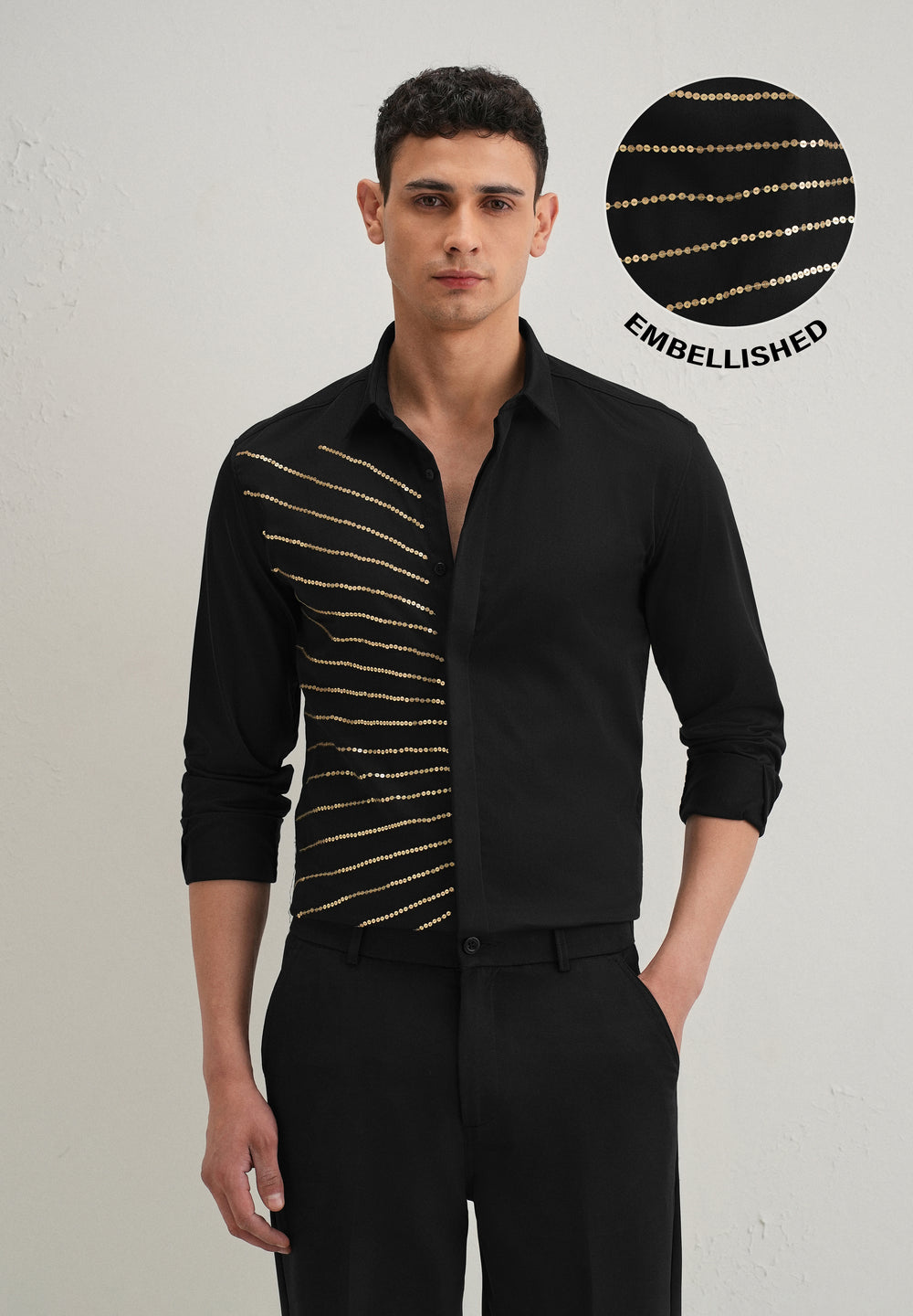 Black Gradient Ray Sequin Designer Shirt