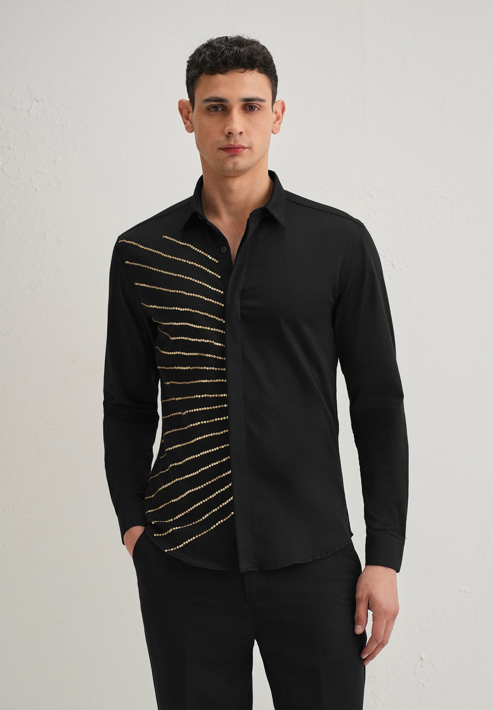 Black Gradient Ray Sequin Designer Shirt